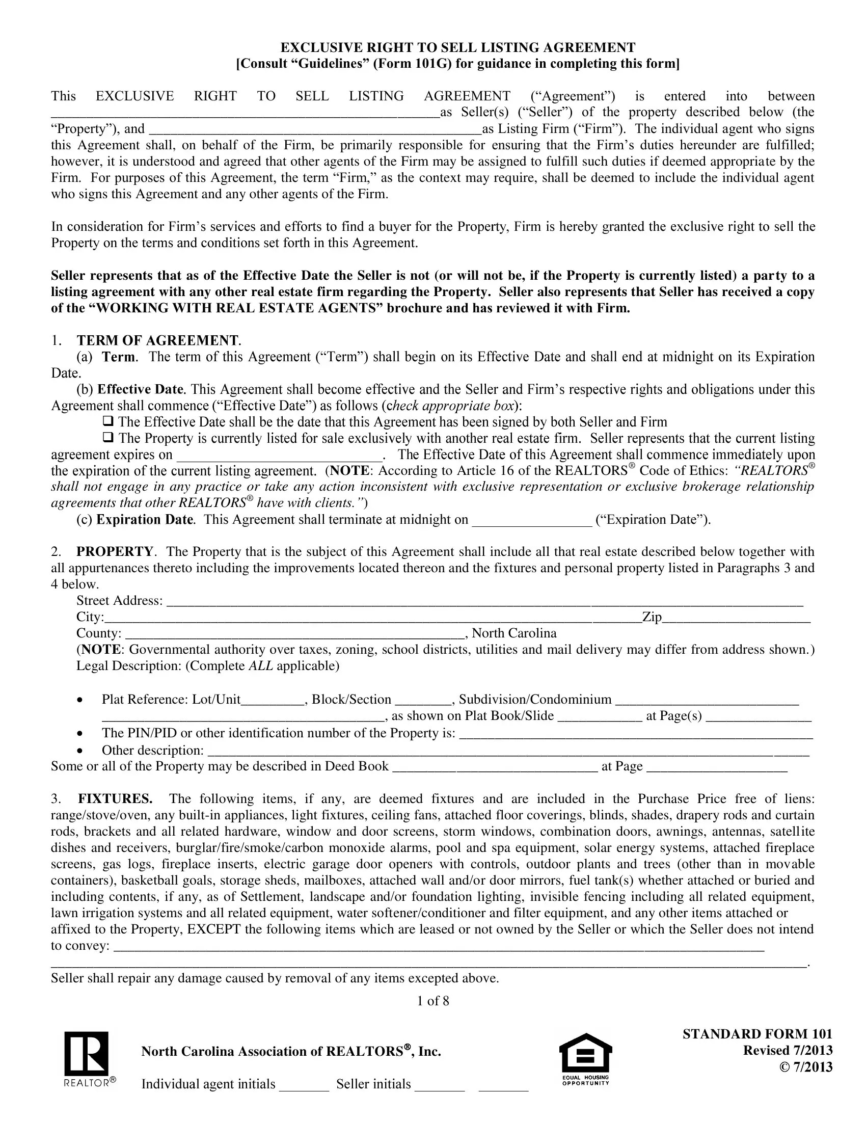 Exclusive Right to Sell Listing Agreement Form ≡ Fill Out Printable PDF Forms Online