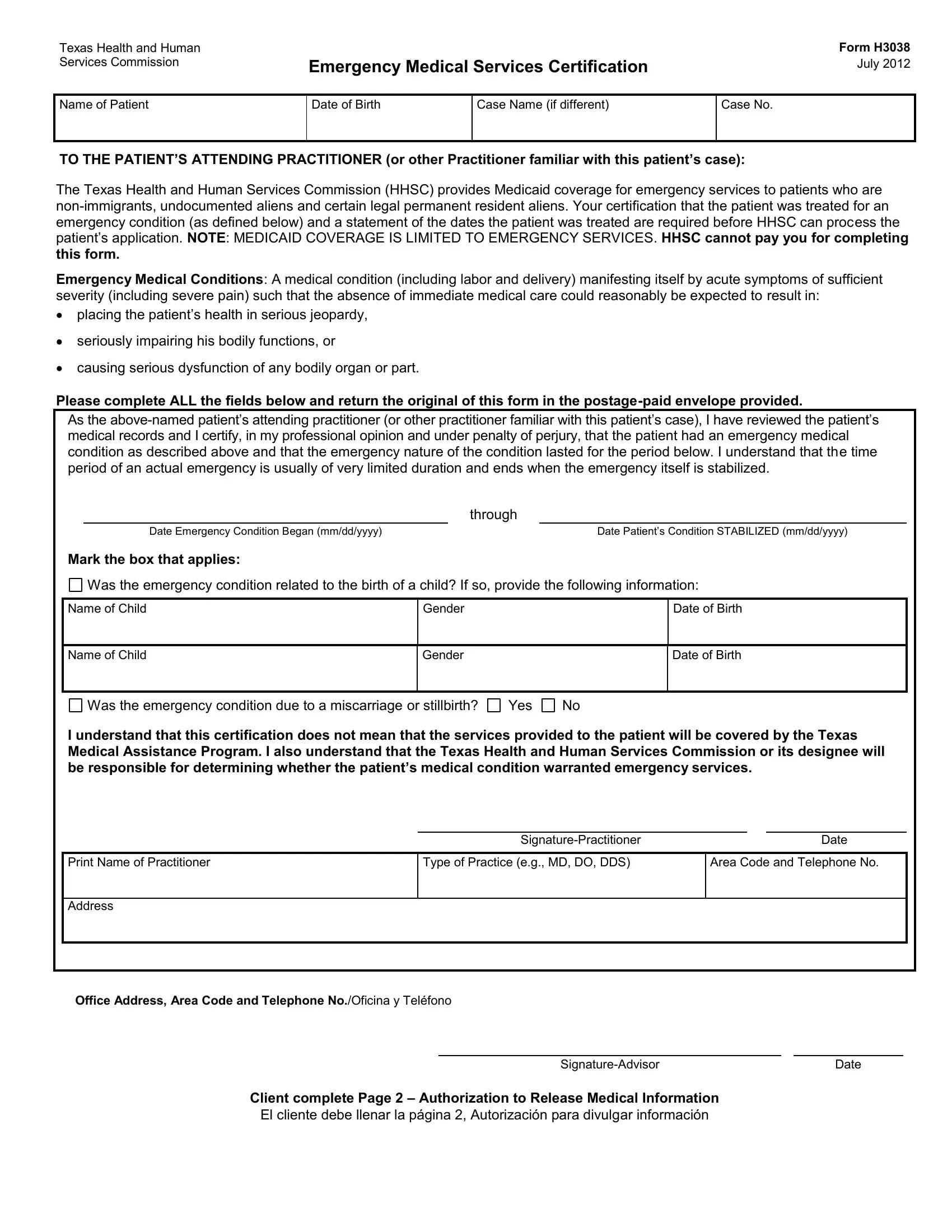 Form H3038 ≡ Fill Out Printable PDF Forms Online
