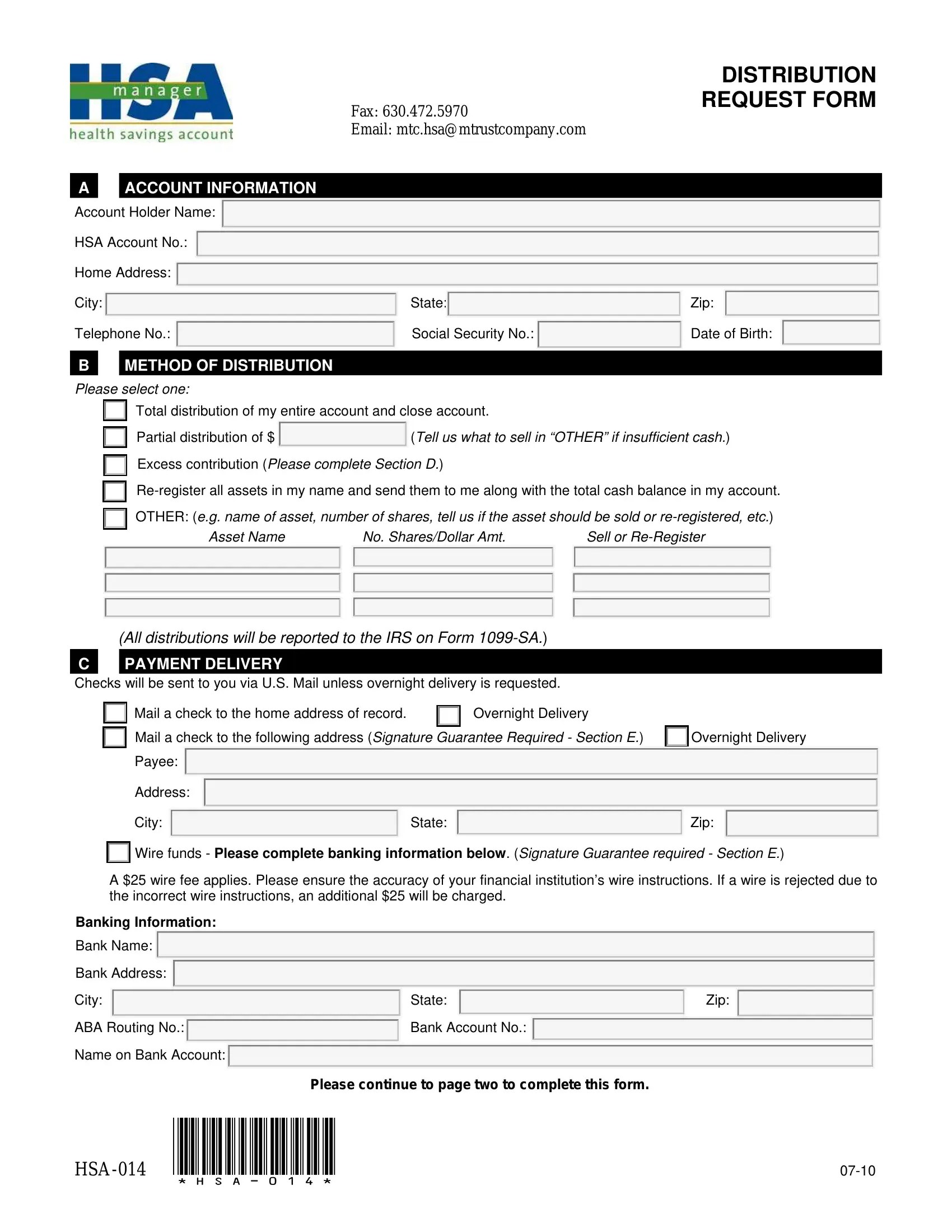 Form Hsa 014 ≡ Fill Out Printable PDF Forms Online