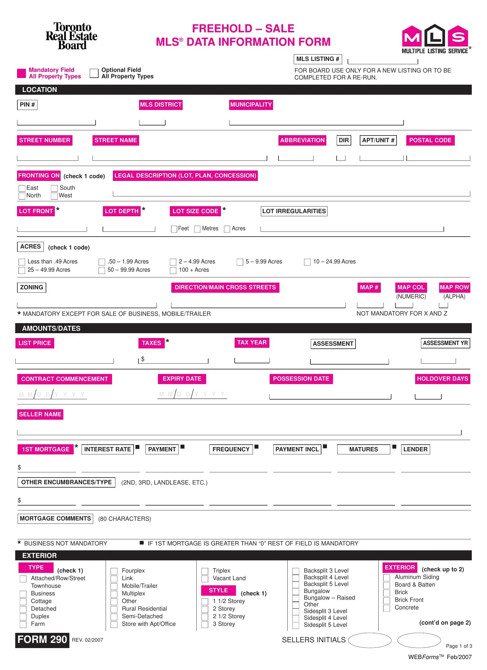 Form Mls Data Information ≡ Fill Out Printable PDF Forms Online