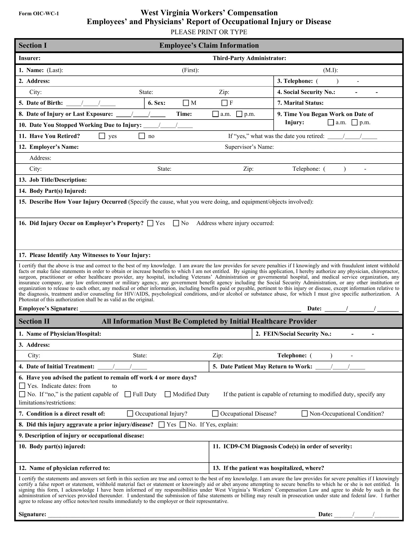 Form Oic Wc 1 ≡ Fill Out Printable PDF Forms Online