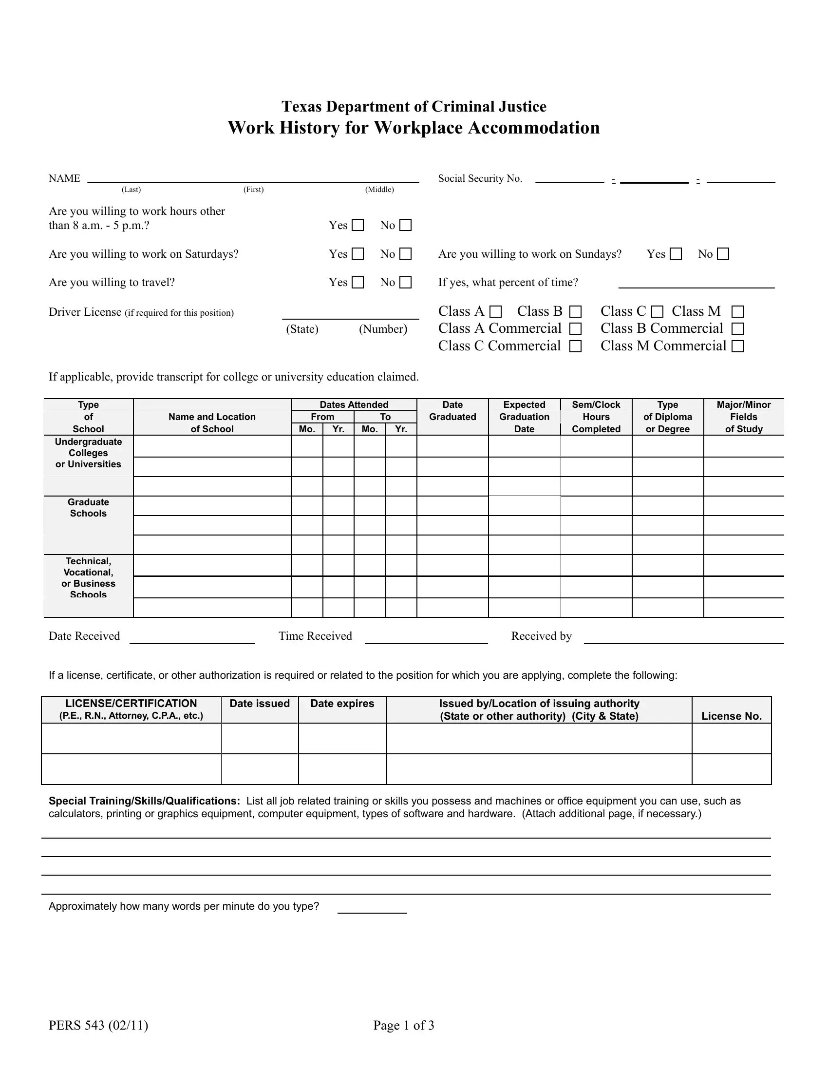 Form Pers 543 ≡ Fill Out Printable PDF Forms Online