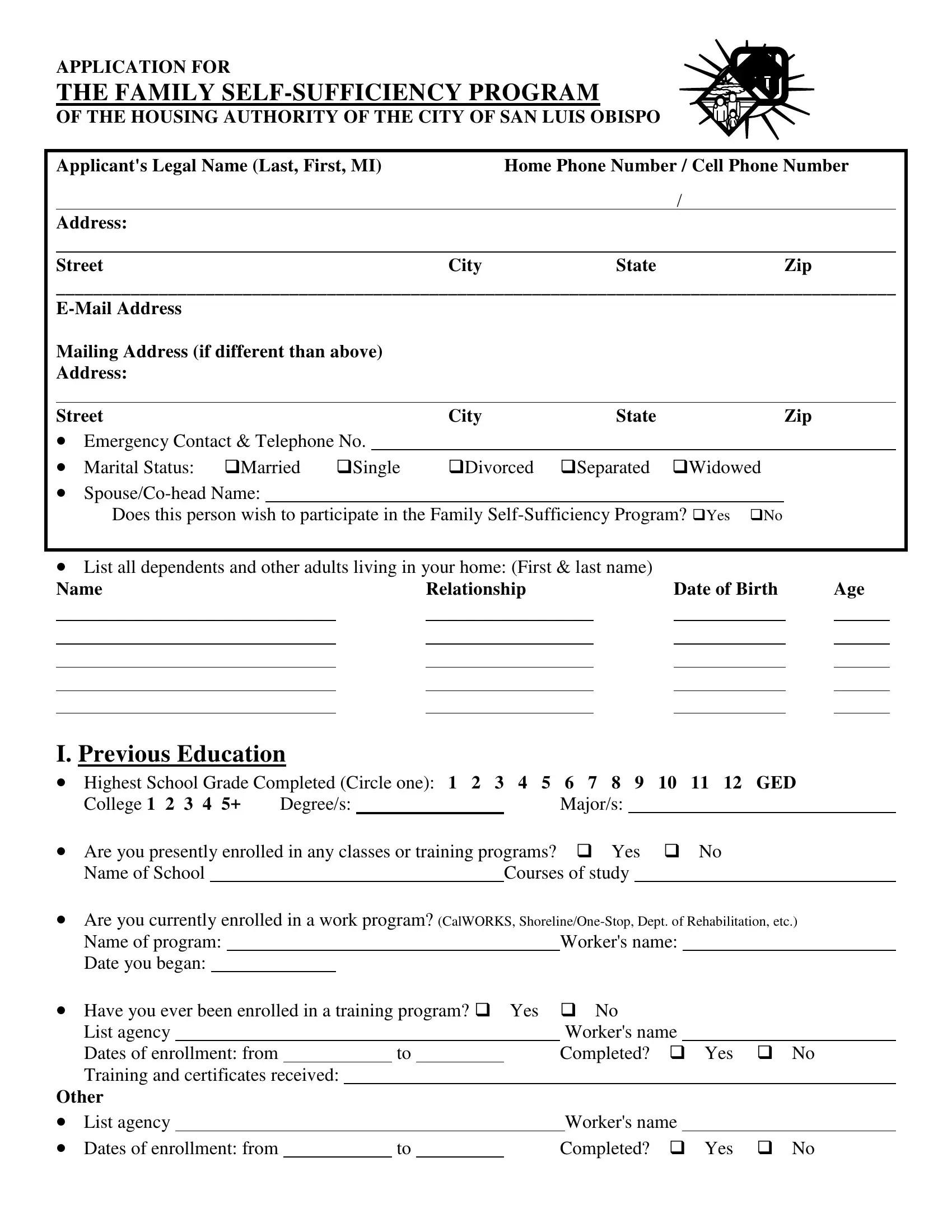 Fss Program Application Form ≡ Fill Out Printable PDF Forms Online