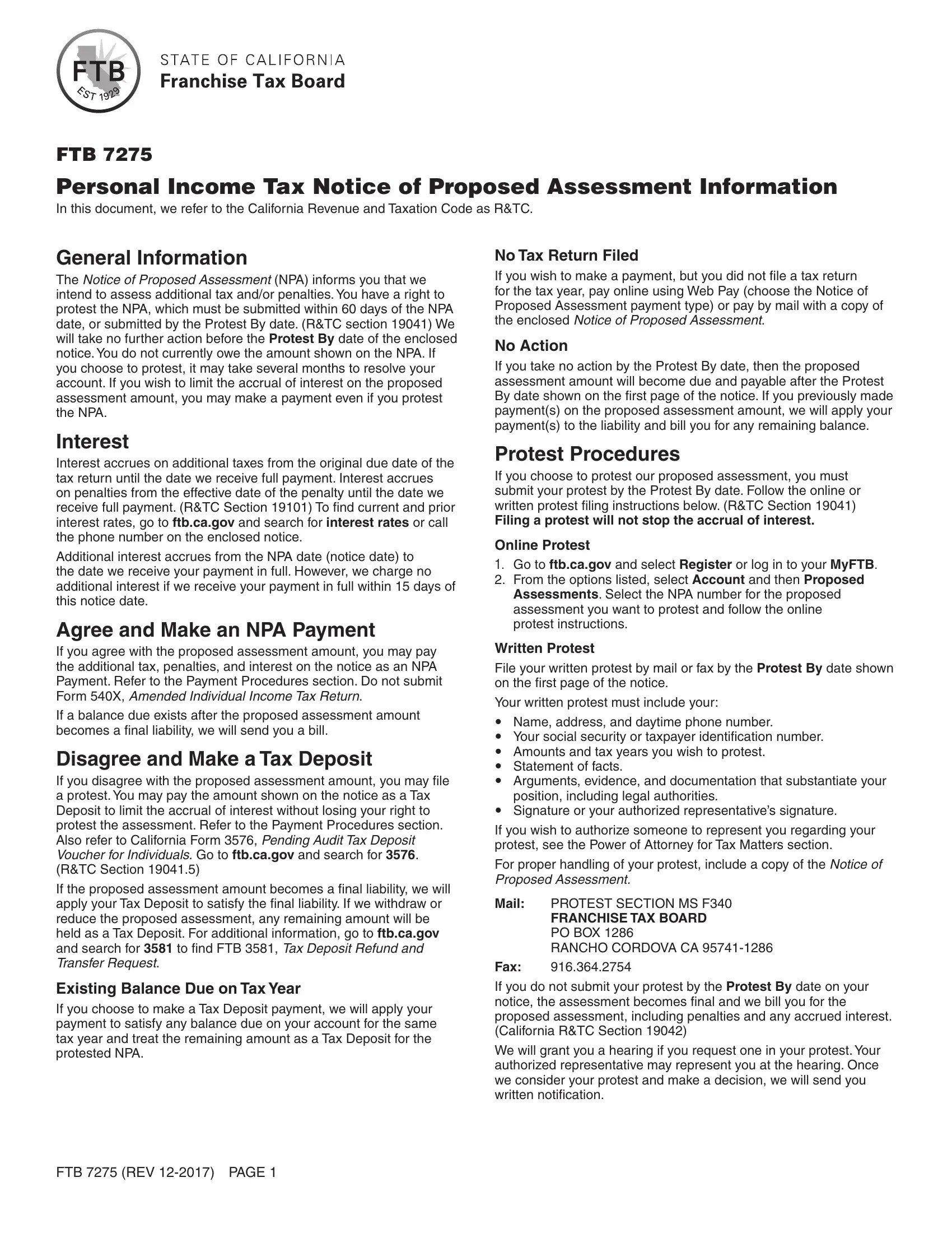 Ftb 7275 Form ≡ Fill Out Printable PDF Forms Online