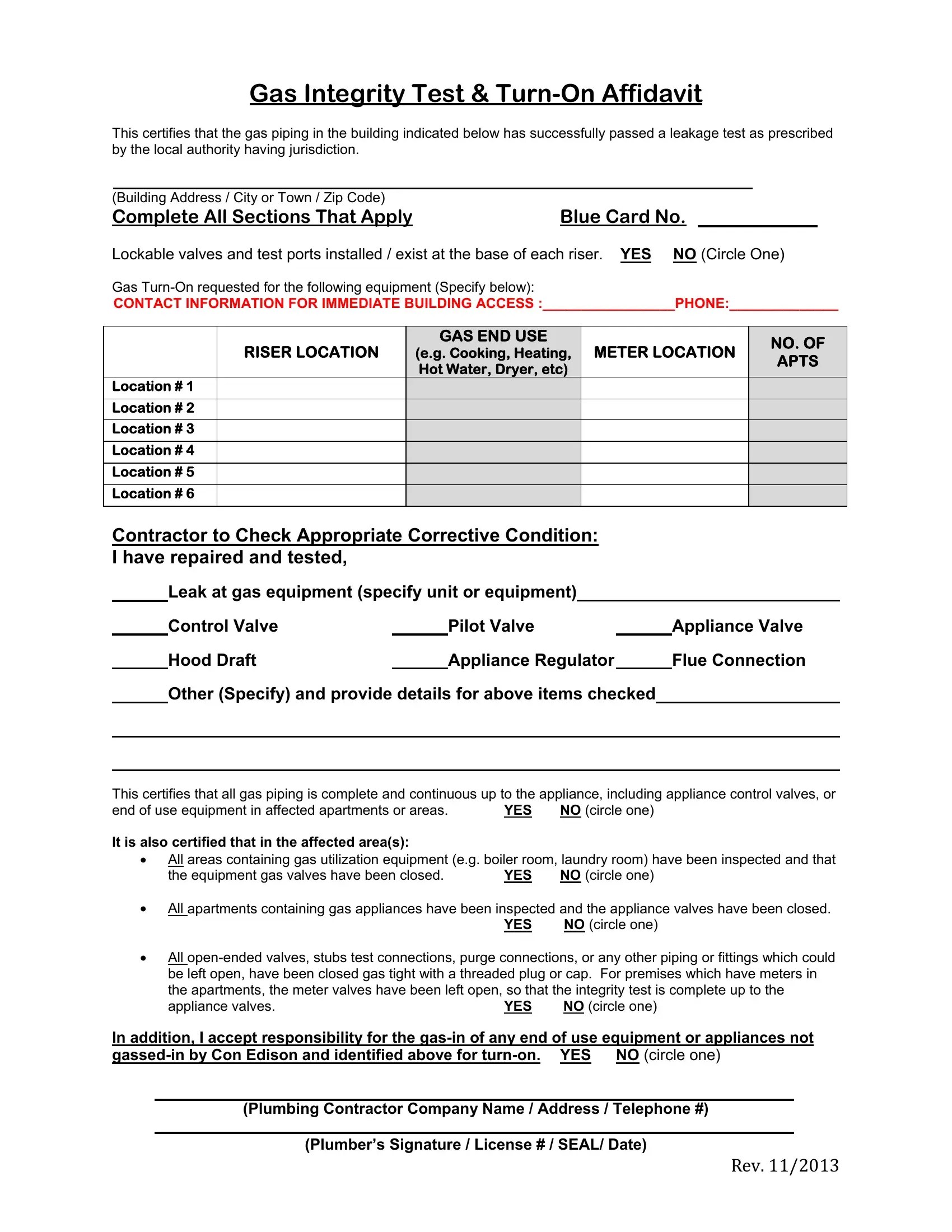 Gas Integrity Test Form ≡ Fill Out Printable PDF Forms Online