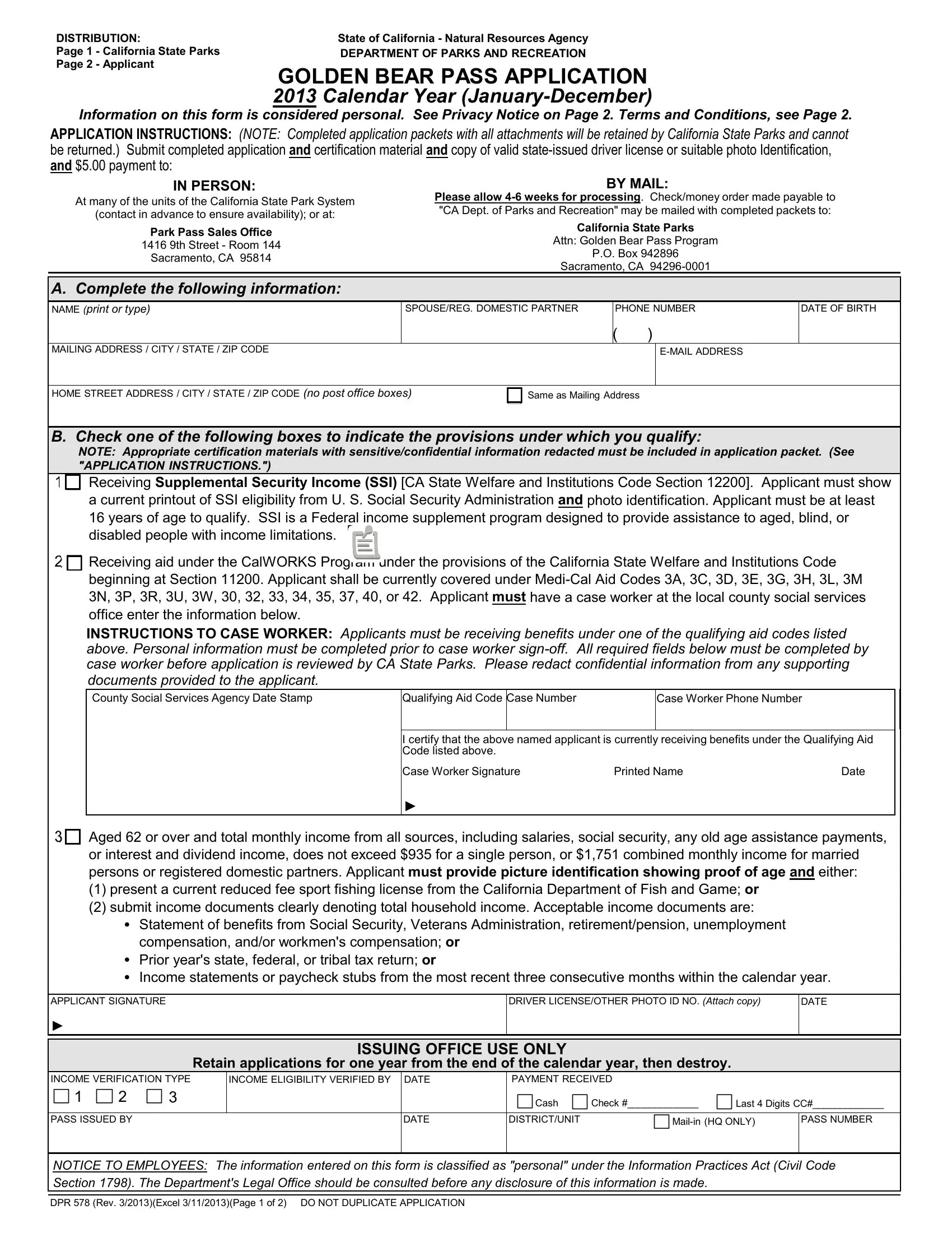 Golden Bear Pass Application PDF Form FormsPal
