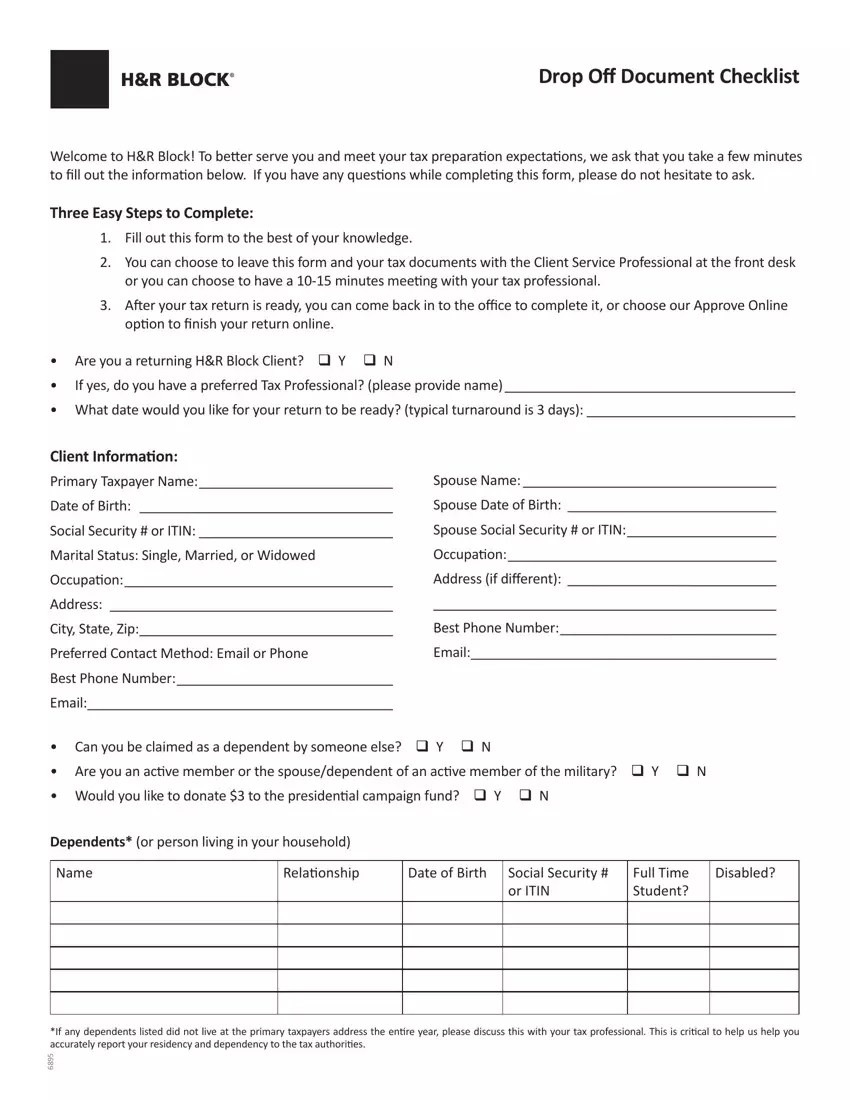 Hr Block Drop Off Checklist ≡ Fill Out Printable PDF Forms Online