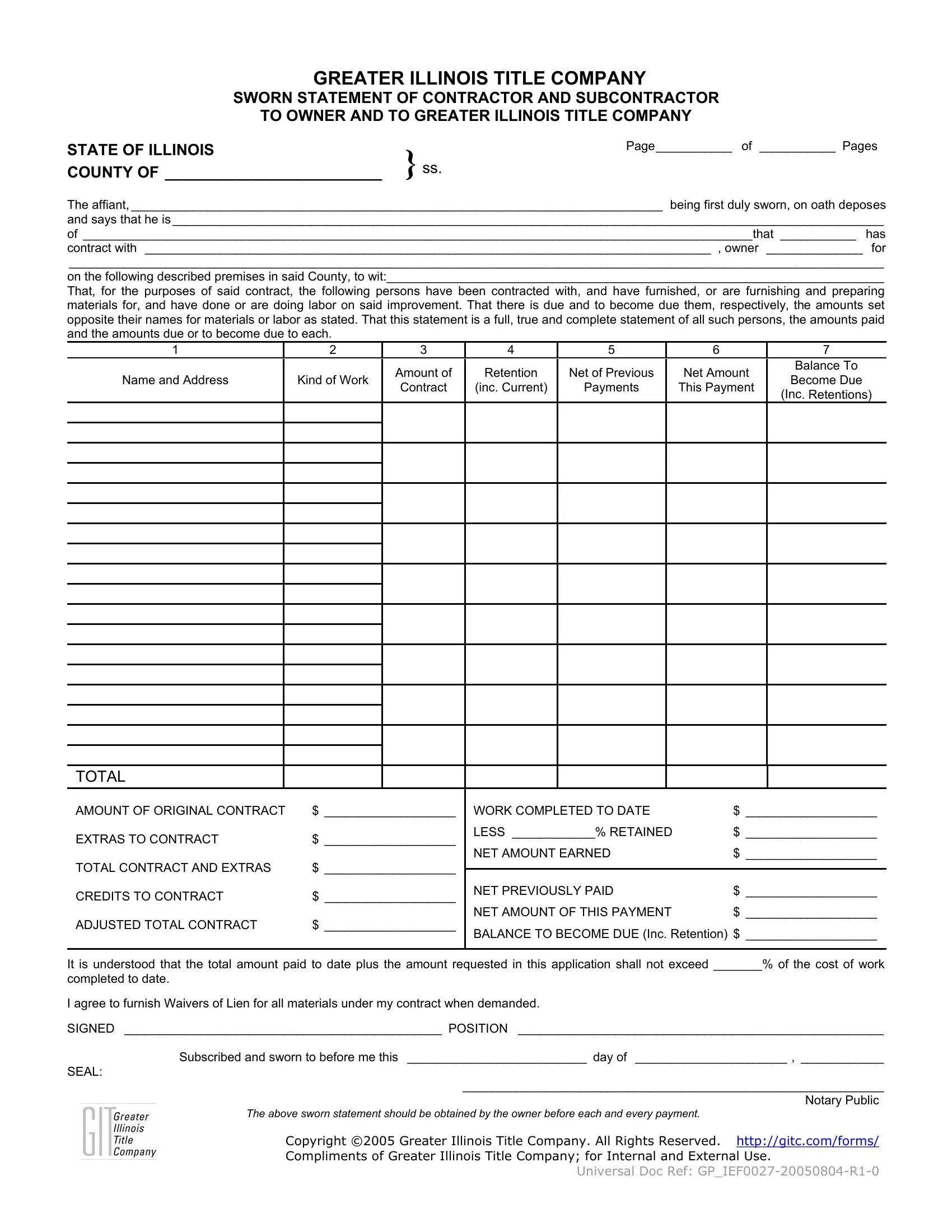 Illinois Sworn Statement Form ≡ Fill Out Printable PDF Forms Online