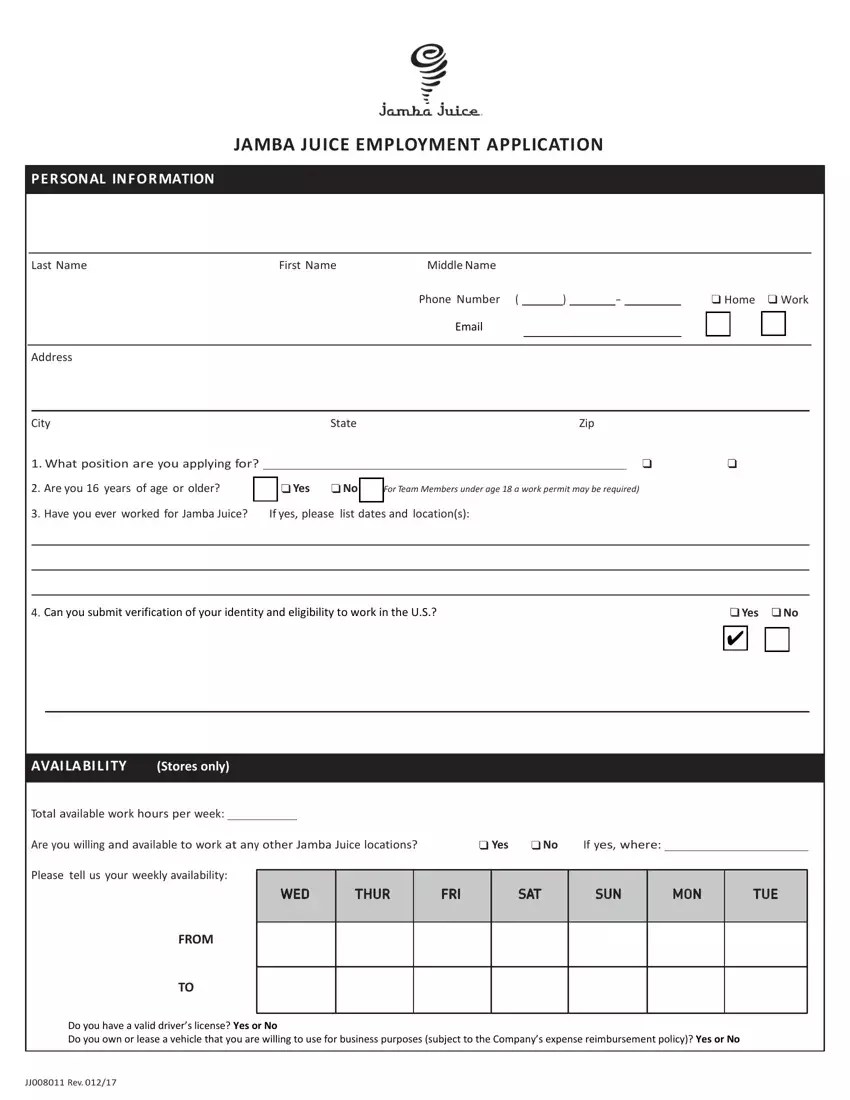 Jamba Juice Job Application ≡ Fill Out Printable PDF Forms Online