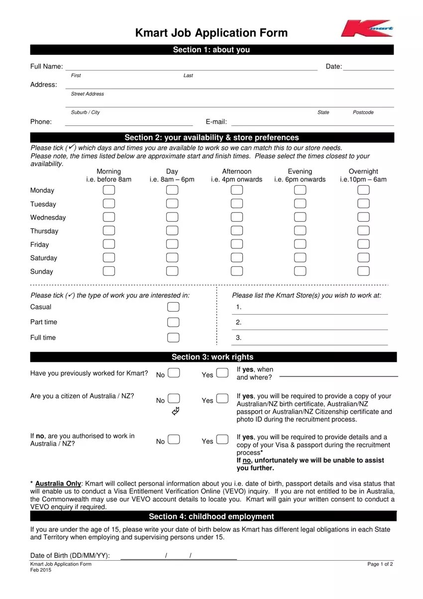 Kmart Job Application Online ≡ Fill Out Printable PDF Forms Online
