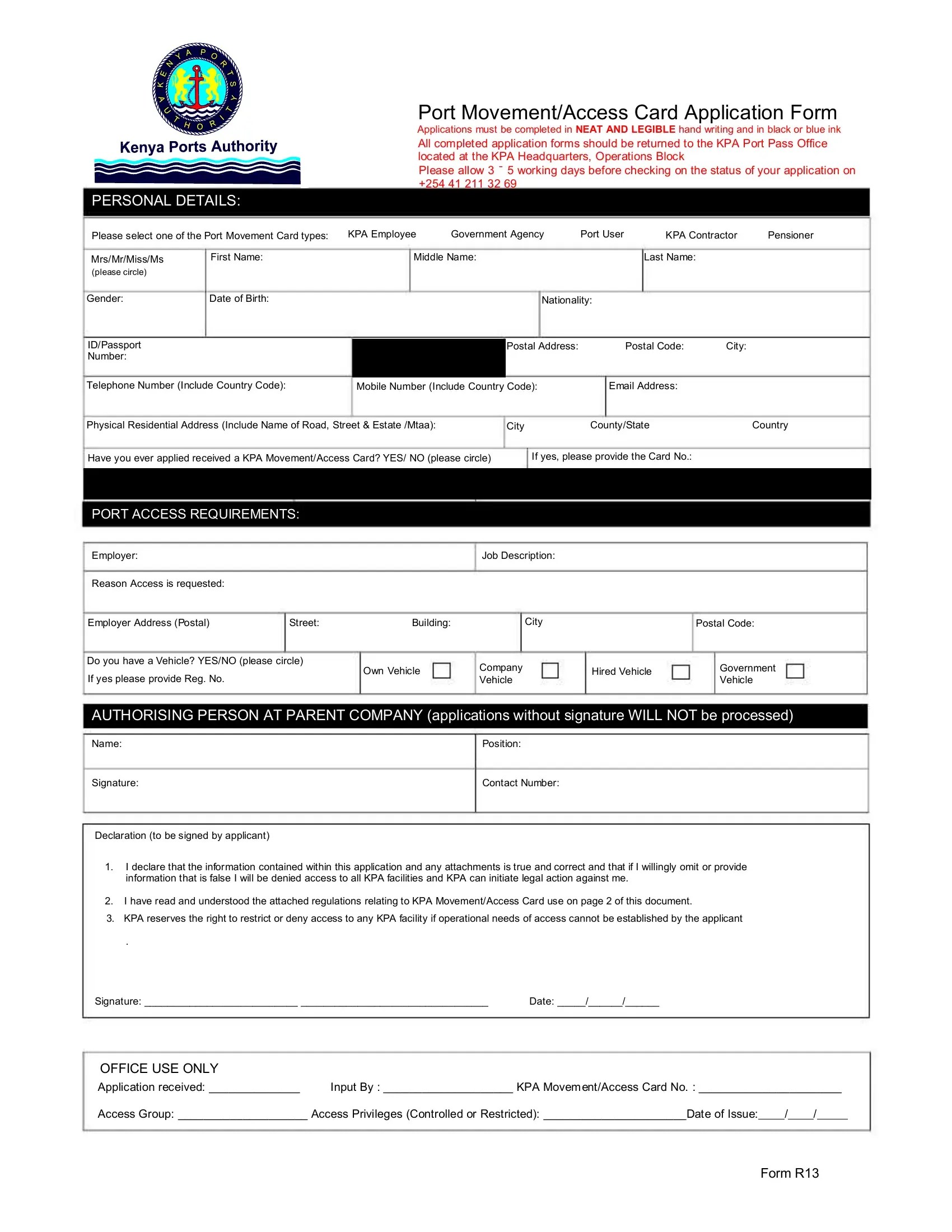 Kpa Port Pass Form ≡ Fill Out Printable PDF Forms Online