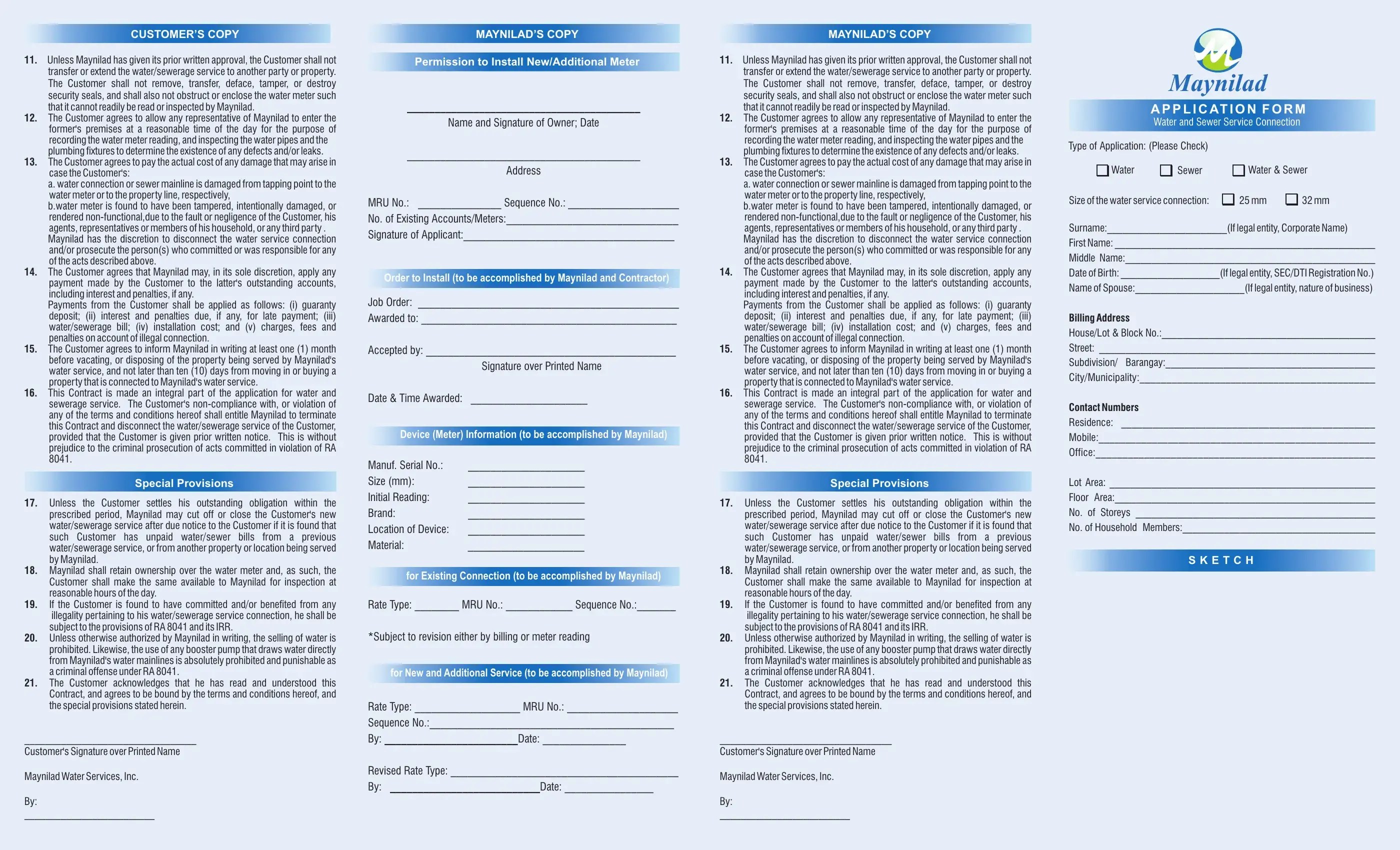 Maynilad Application Form ≡ Fill Out Printable PDF Forms Online