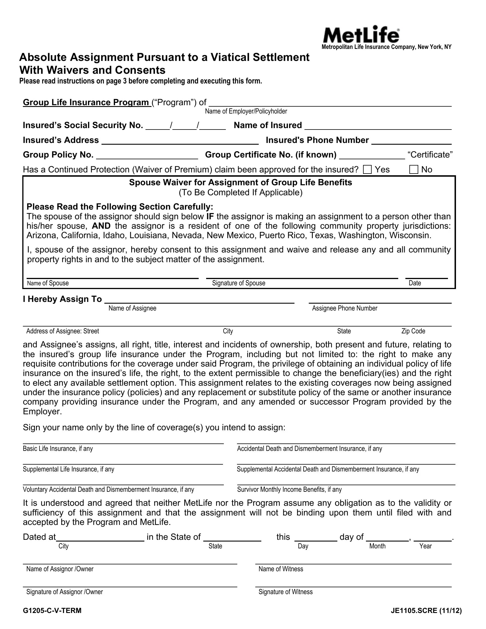 Metlife Absolute Assignment PDF Form FormsPal