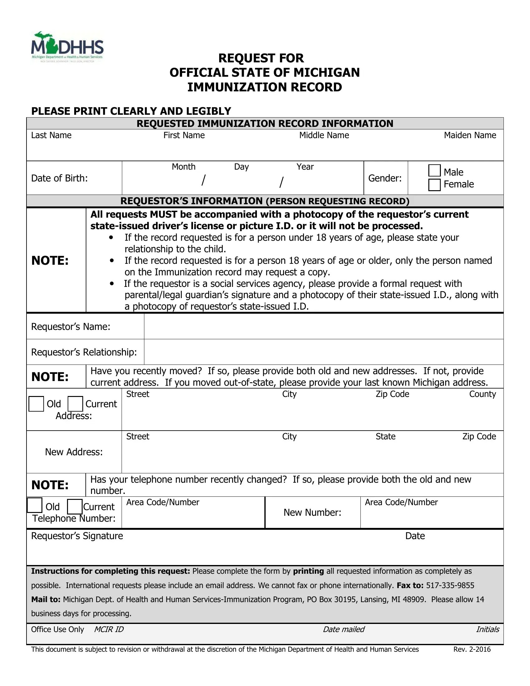 Michigan Immunization Record PDF Form FormsPal