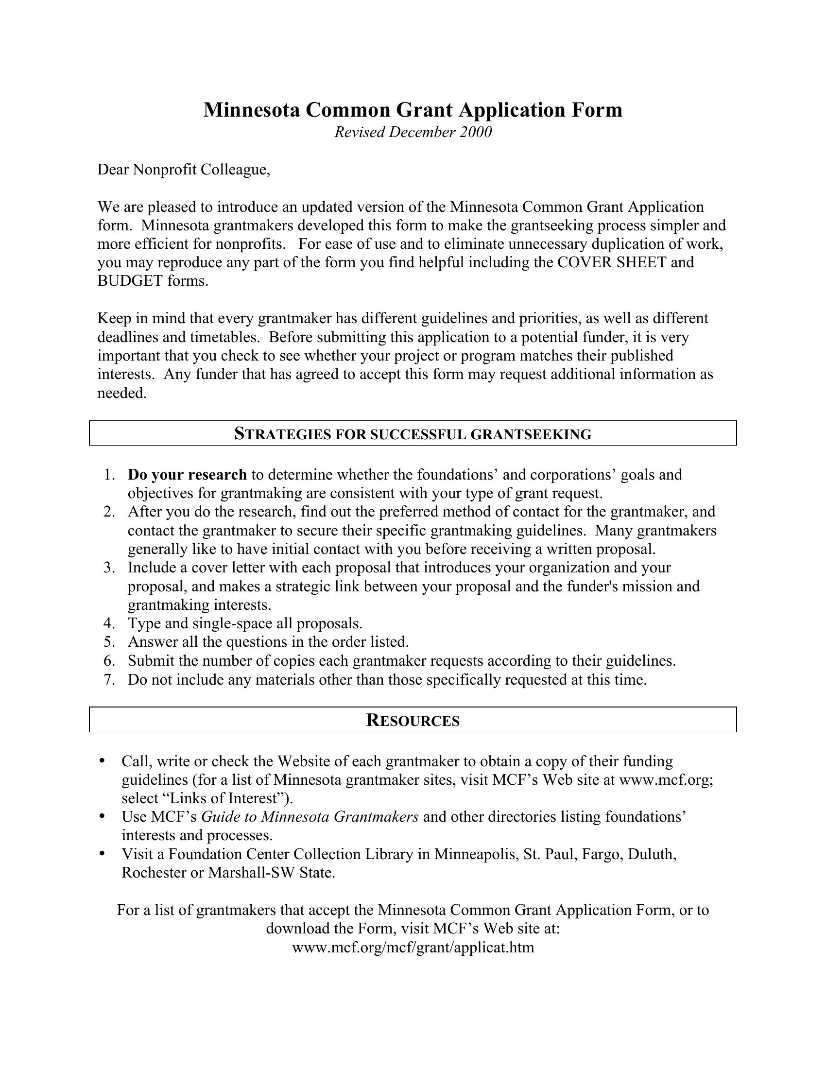 Minnesota Grant Application PDF Form FormsPal