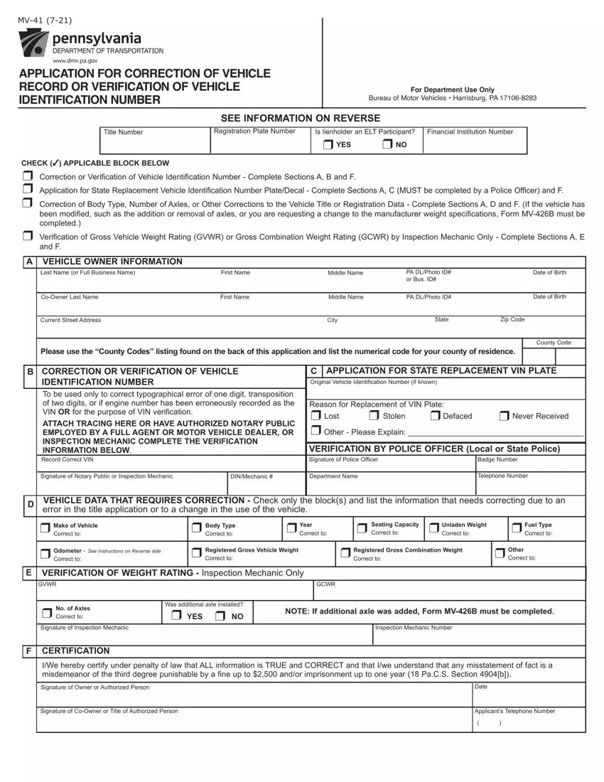 Mv41 Form ≡ Fill Out Printable PDF Forms Online