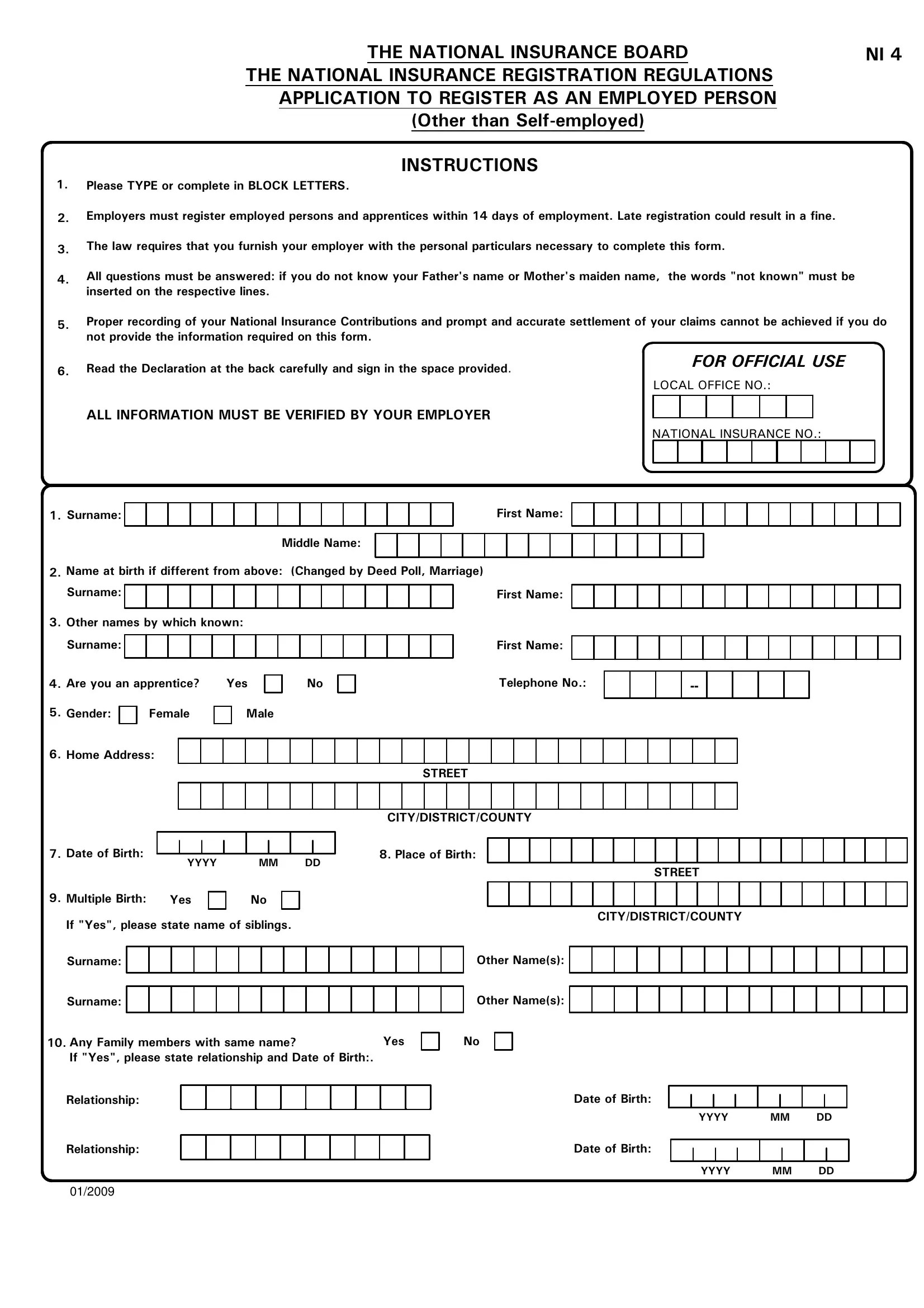 Nib Self Employed Registration Application PDF Form FormsPal