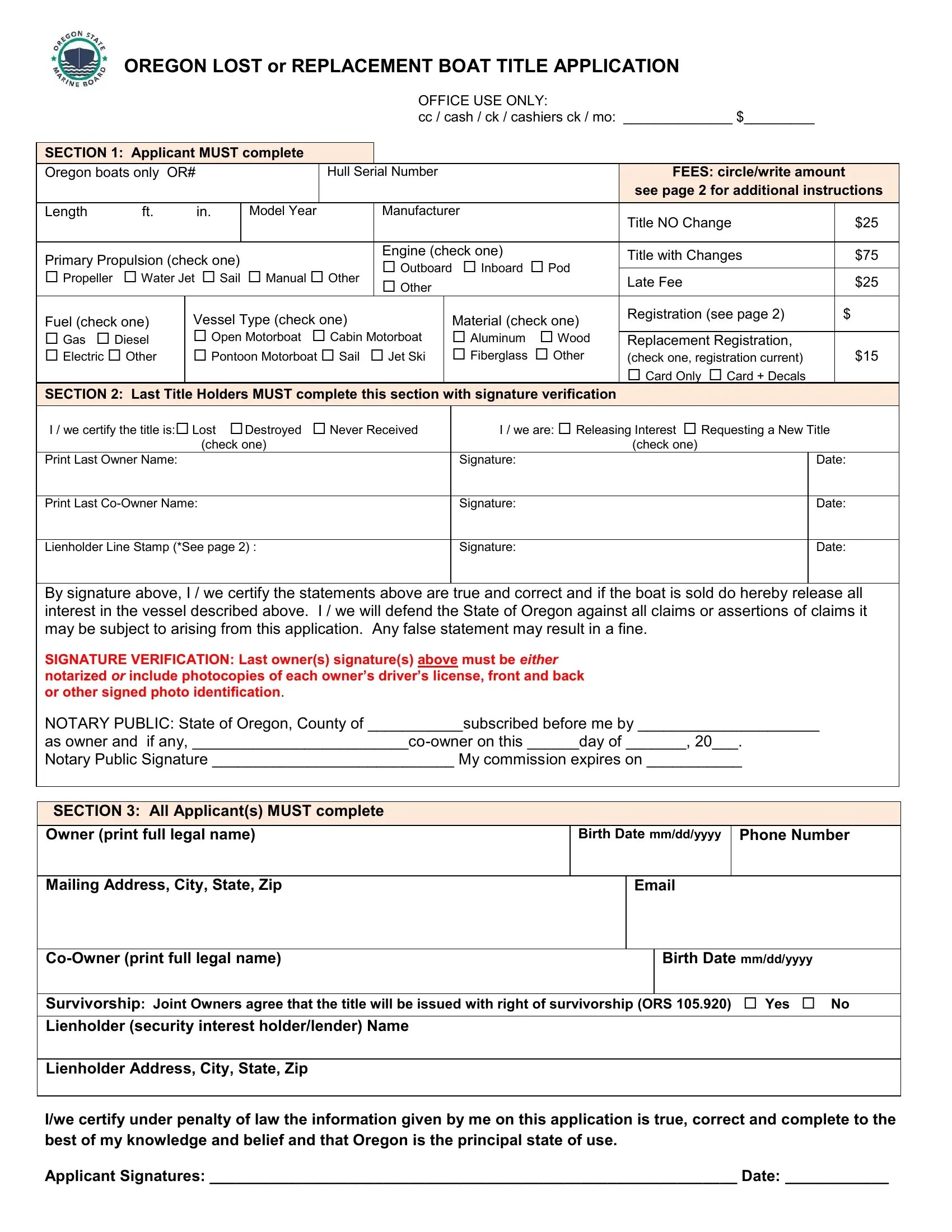 Oregon Lost Boat Title Application PDF Form FormsPal