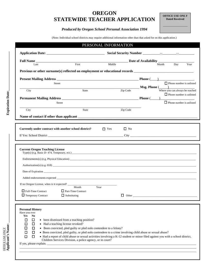 Oregon Teacher Application ≡ Fill Out Printable PDF Forms Online