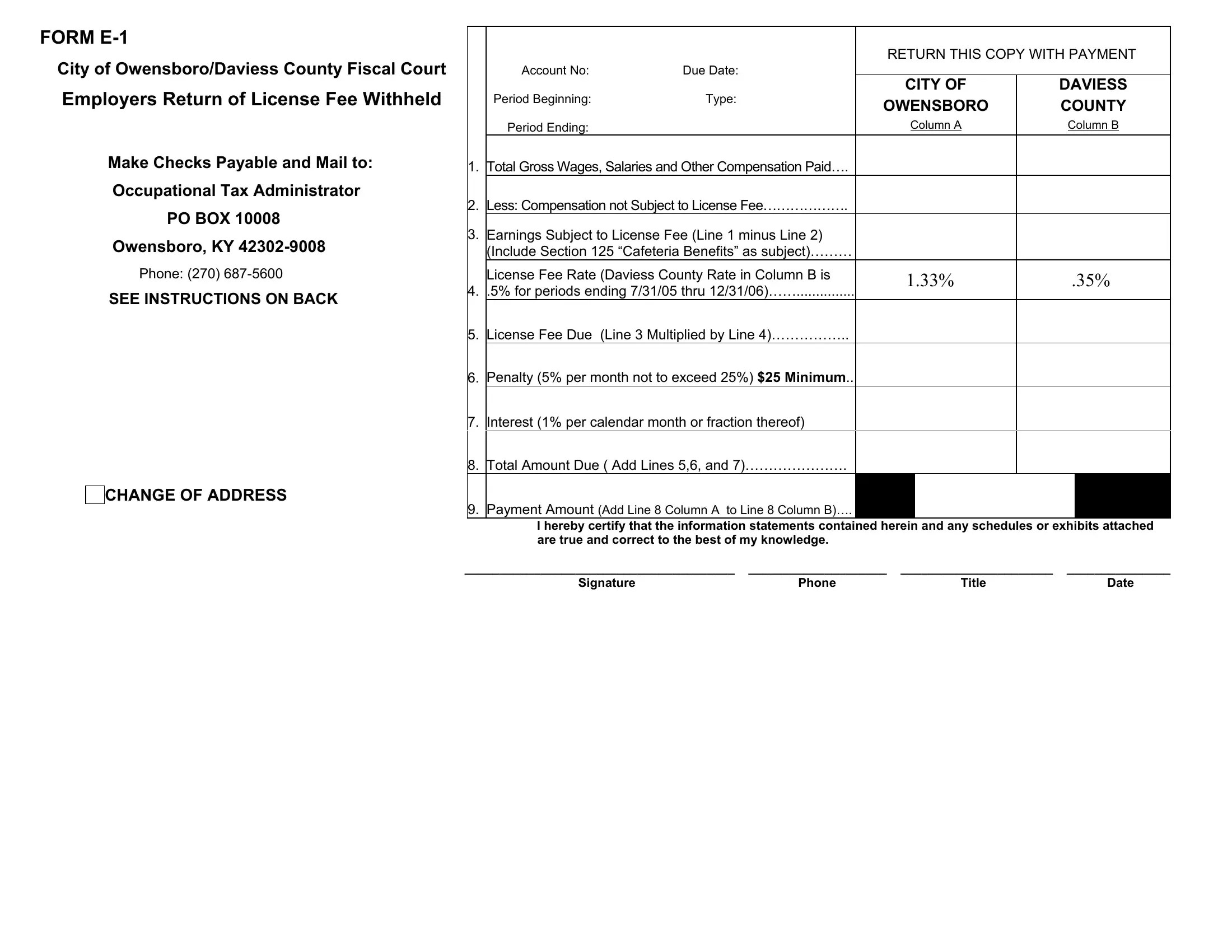 Owensboro Form E 1 ≡ Fill Out Printable PDF Forms Online