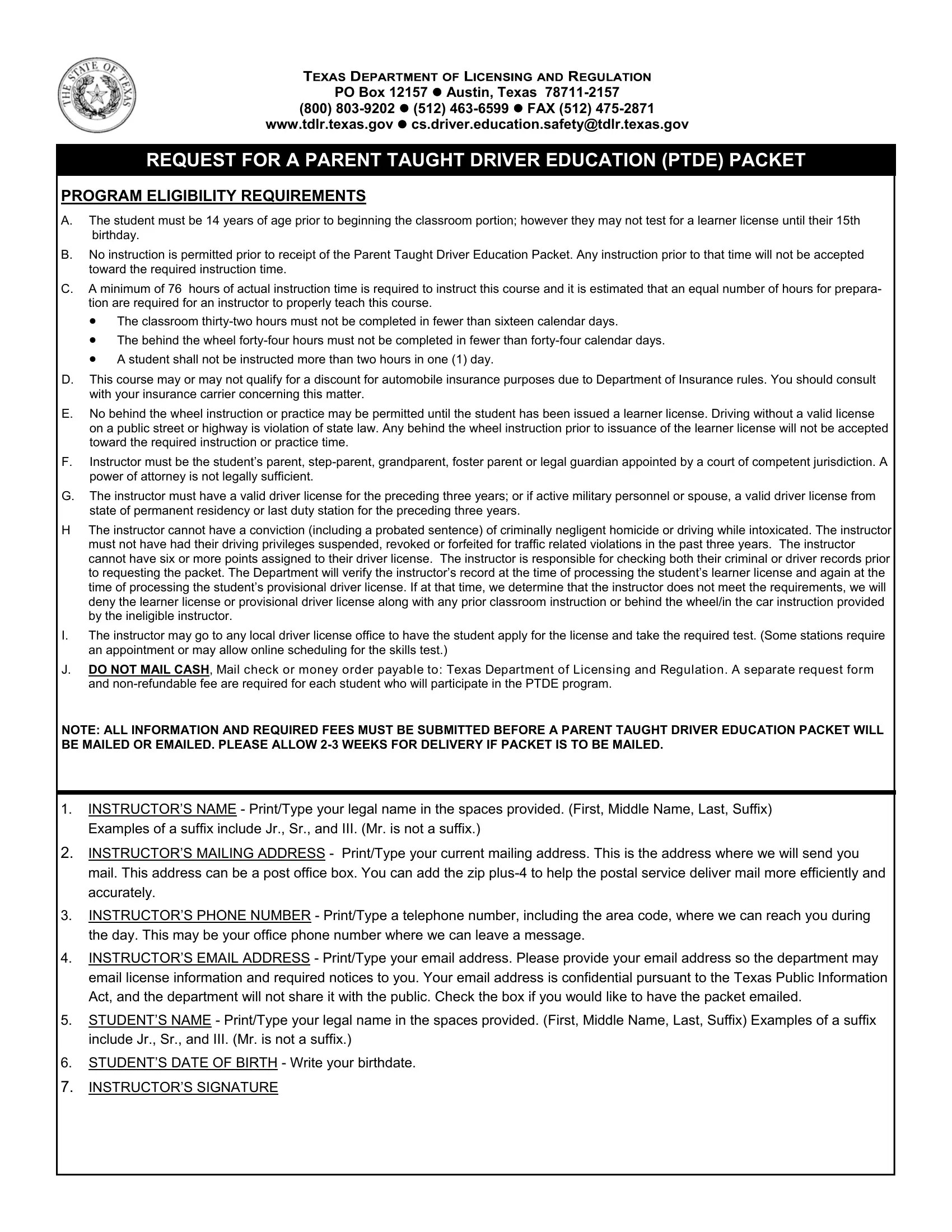 Parent Taught Driver Ed Form ≡ Fill Out Printable PDF Forms Online