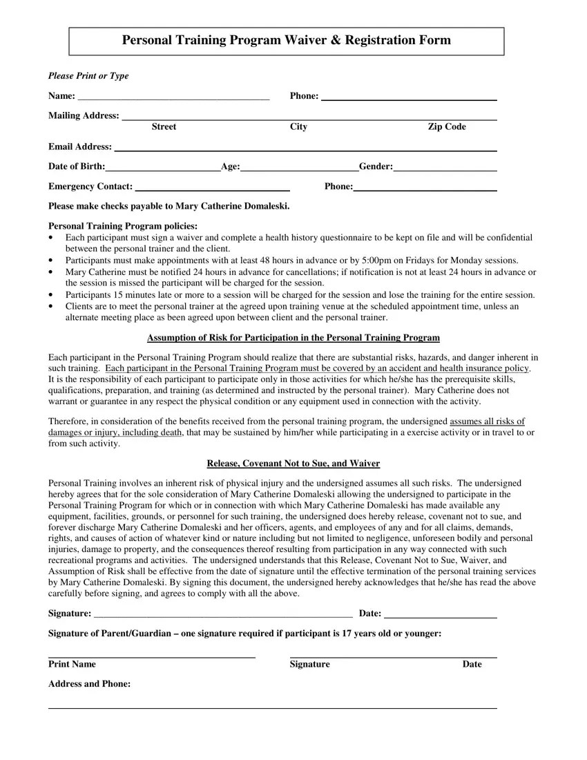 Personal Training Form ≡ Fill Out Printable PDF Forms Online