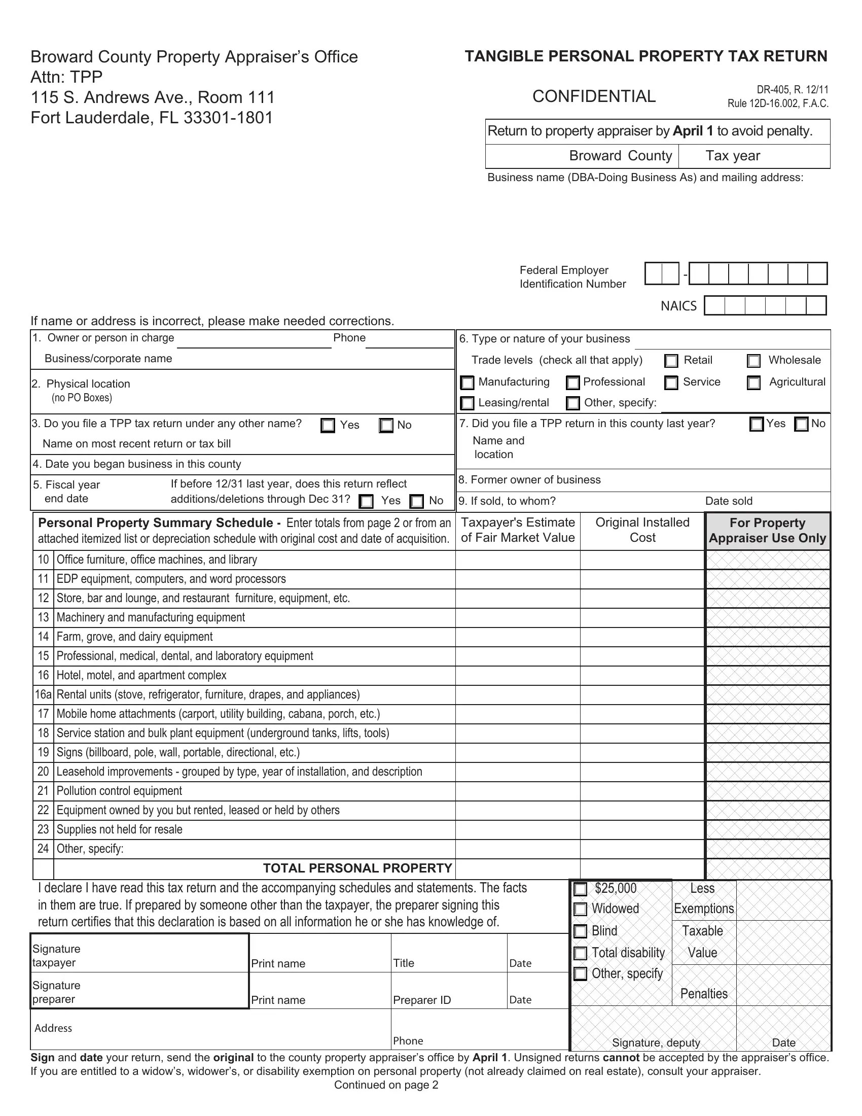 Property Tax Return Form ≡ Fill Out Printable PDF Forms Online