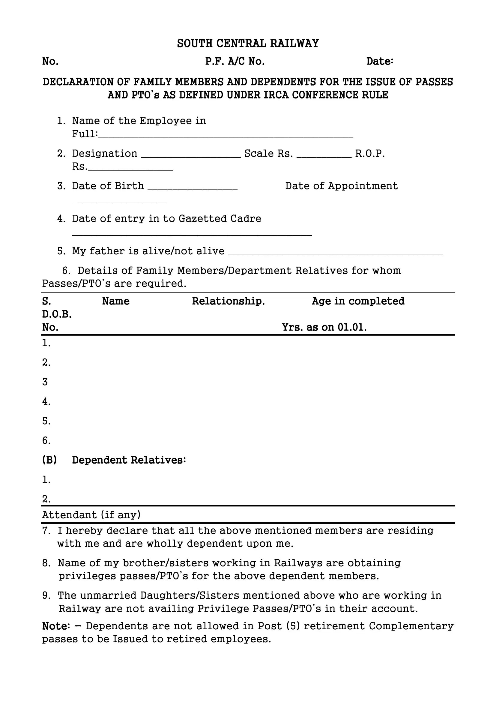 Railway Pass Declaration Form ≡ Fill Out Printable PDF Forms Online