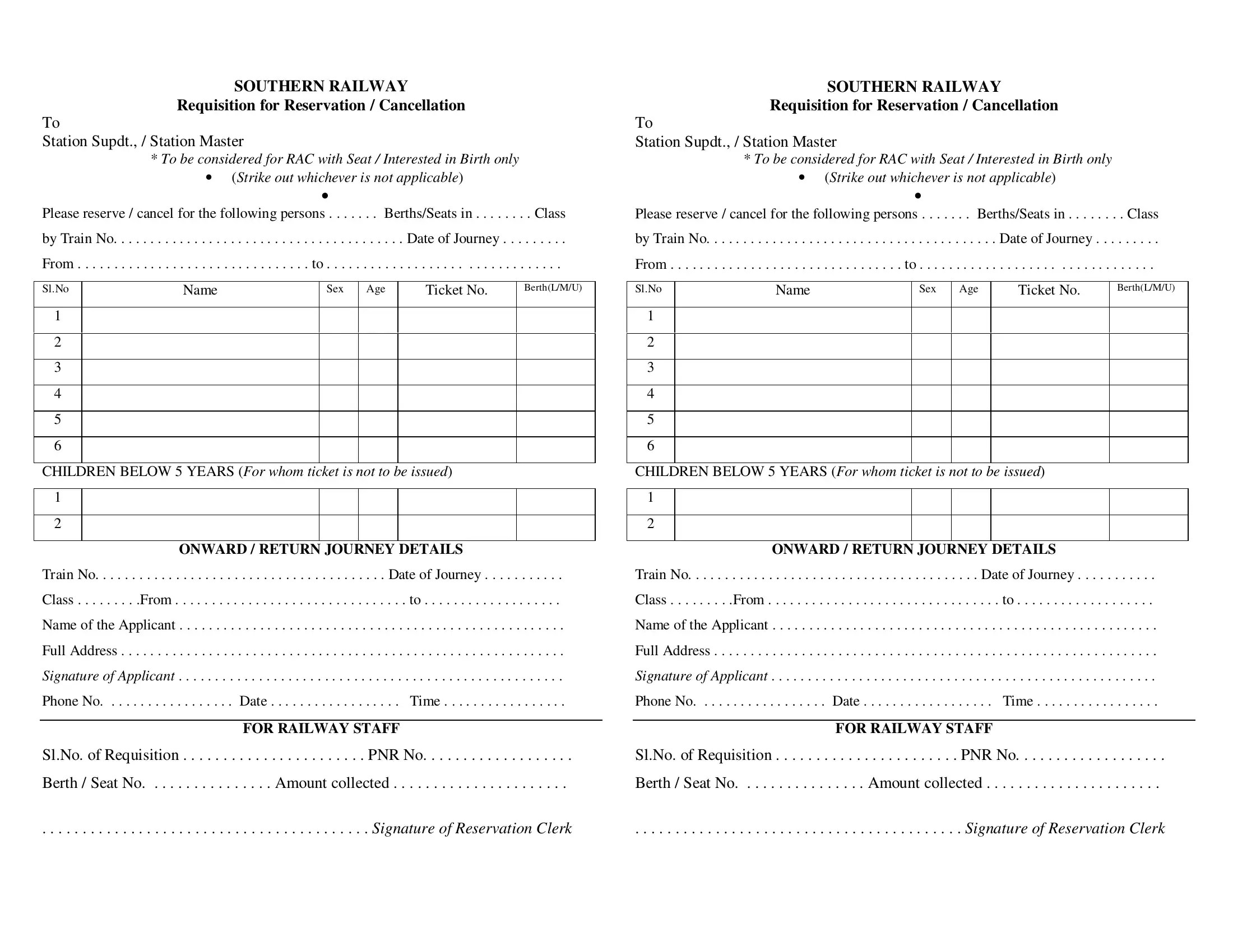 Railway Reservation Form ≡ Fill Out Printable PDF Forms Online