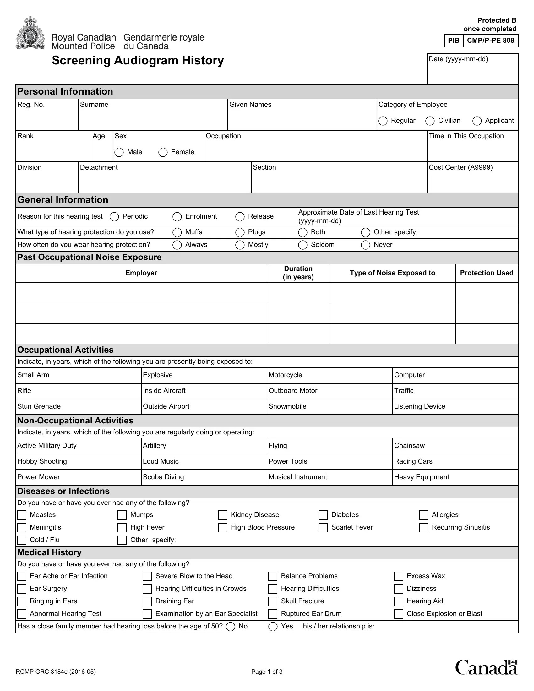 Rcmp Hearing Test Form ≡ Fill Out Printable PDF Forms Online
