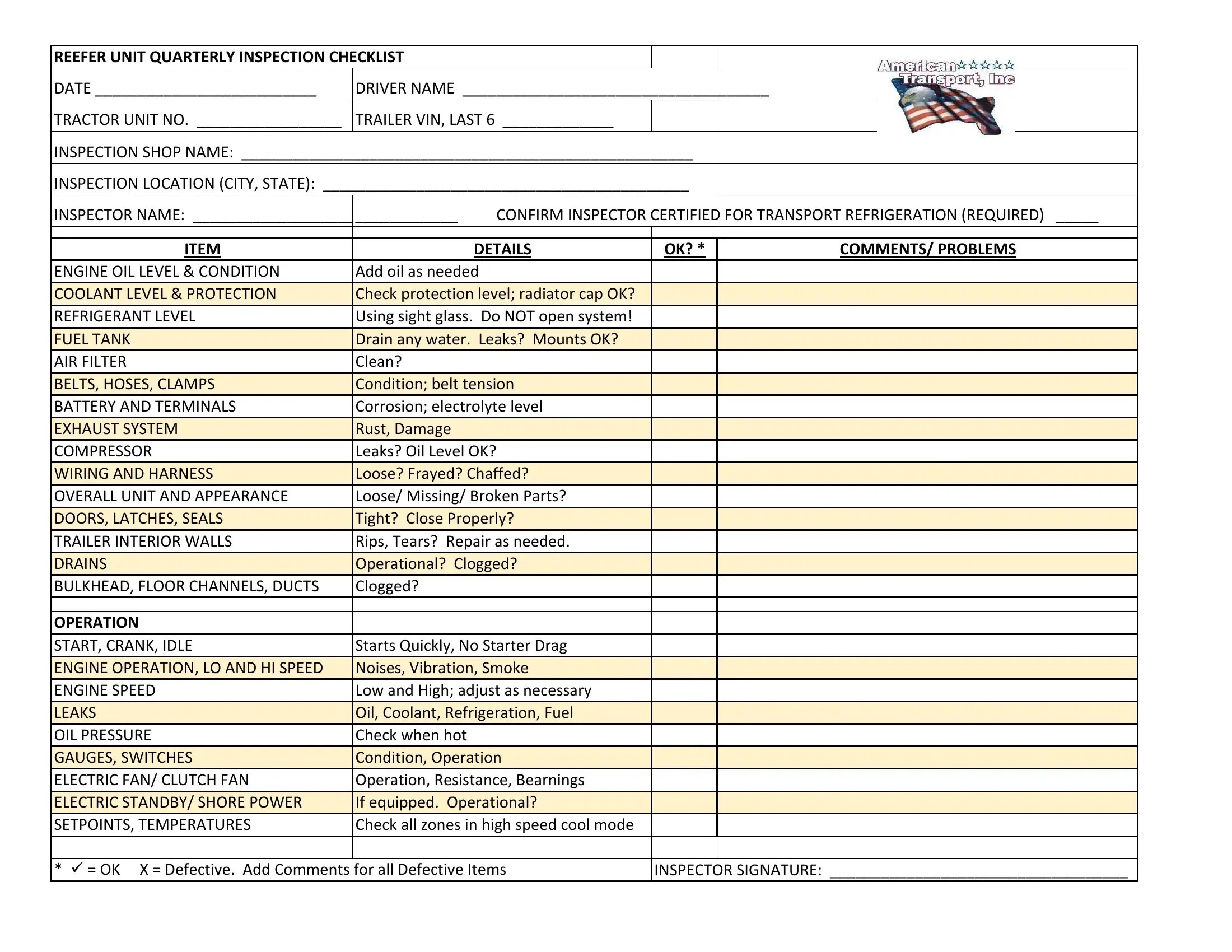 Reefer Inspection Form ≡ Fill Out Printable PDF Forms Online