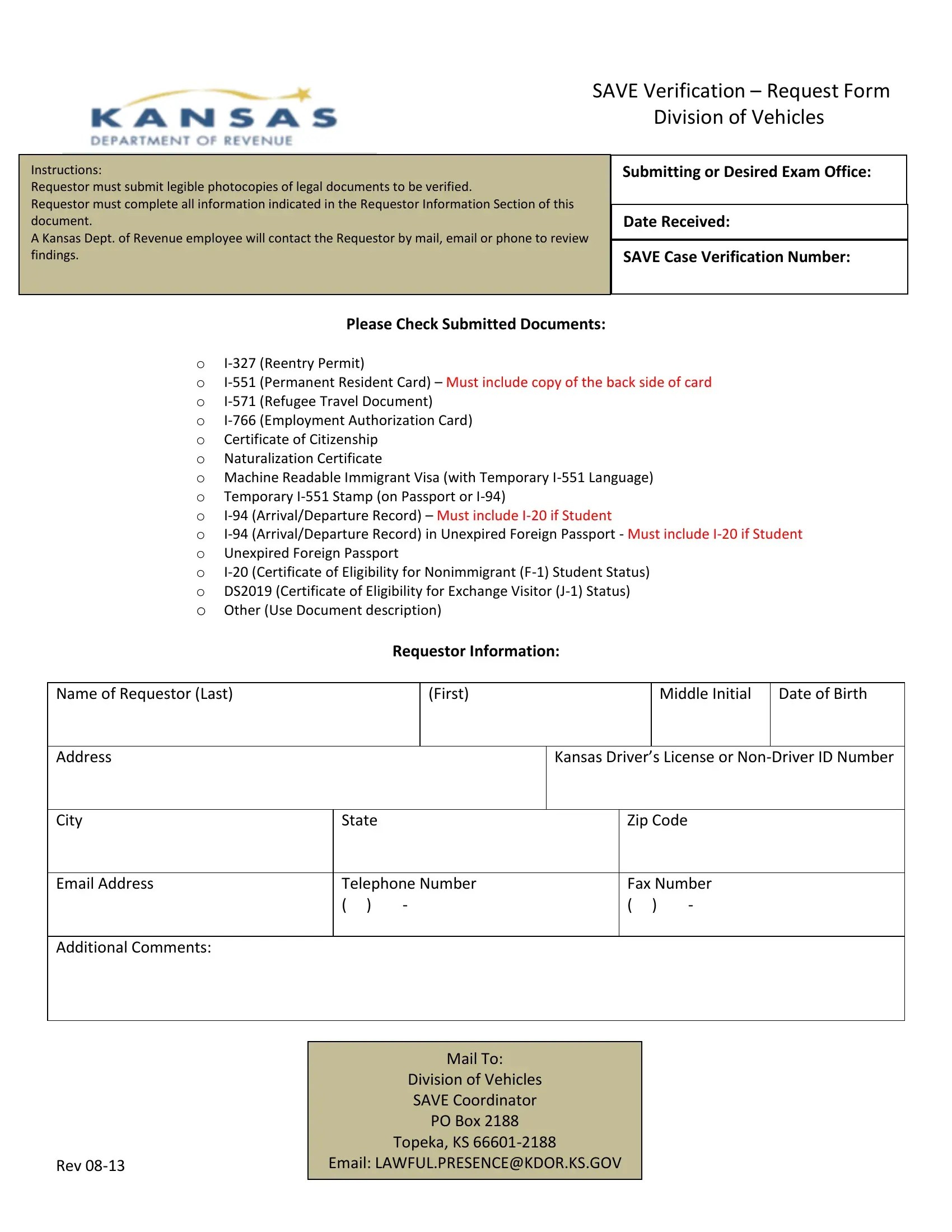 Save Verification Kansas Form ≡ Fill Out Printable PDF Forms Online