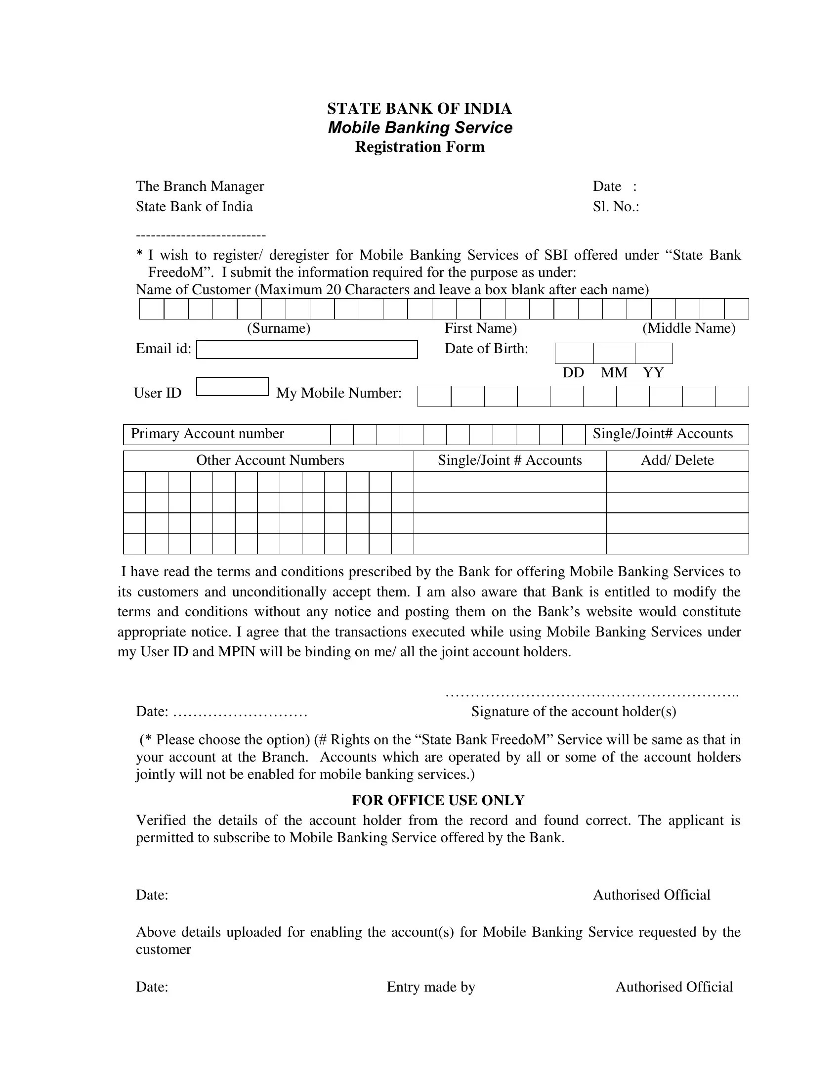 SBI Registartion Form ≡ Fill Out Printable PDF Forms Online