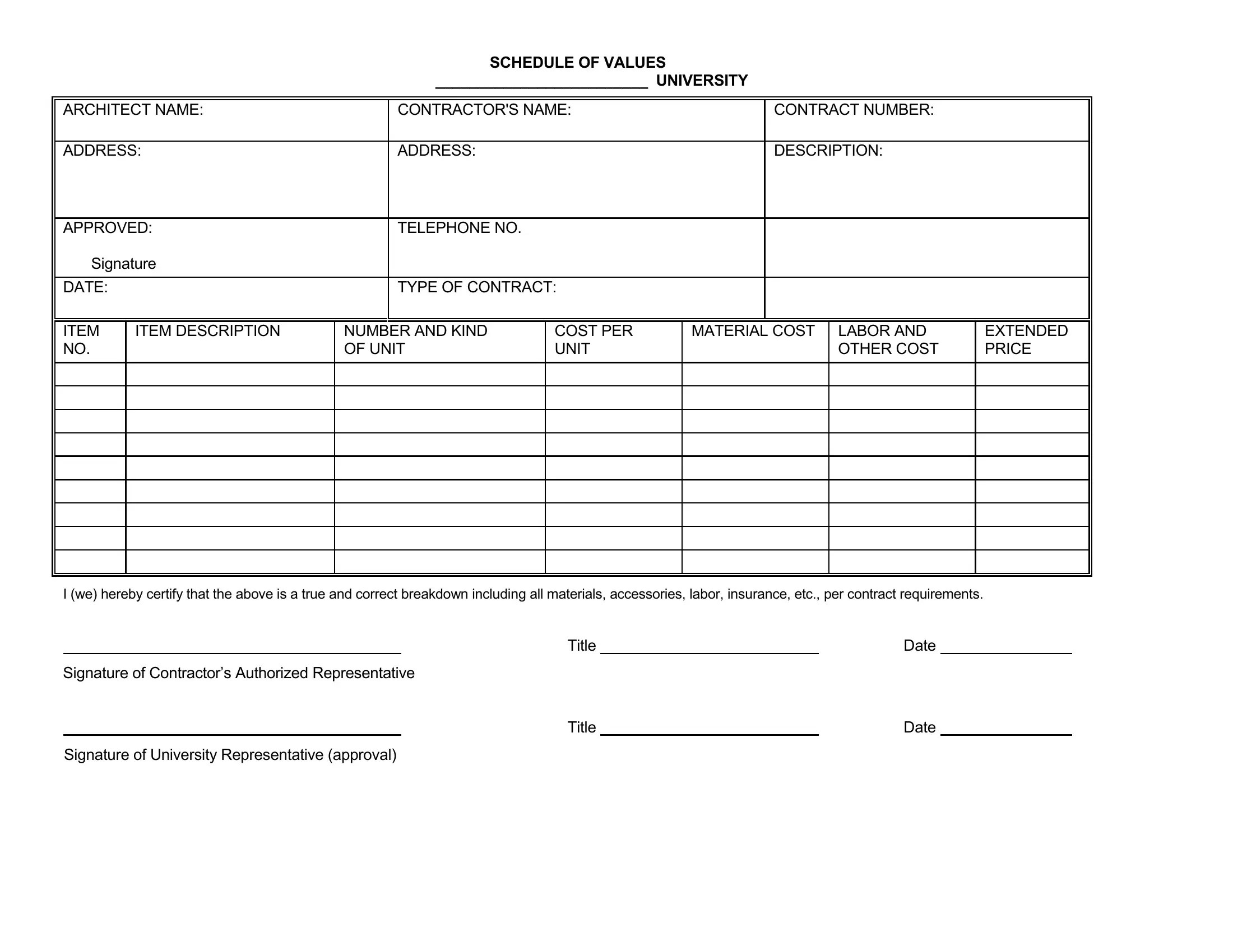 Schedule Of Values Form ≡ Fill Out Printable PDF Forms Online