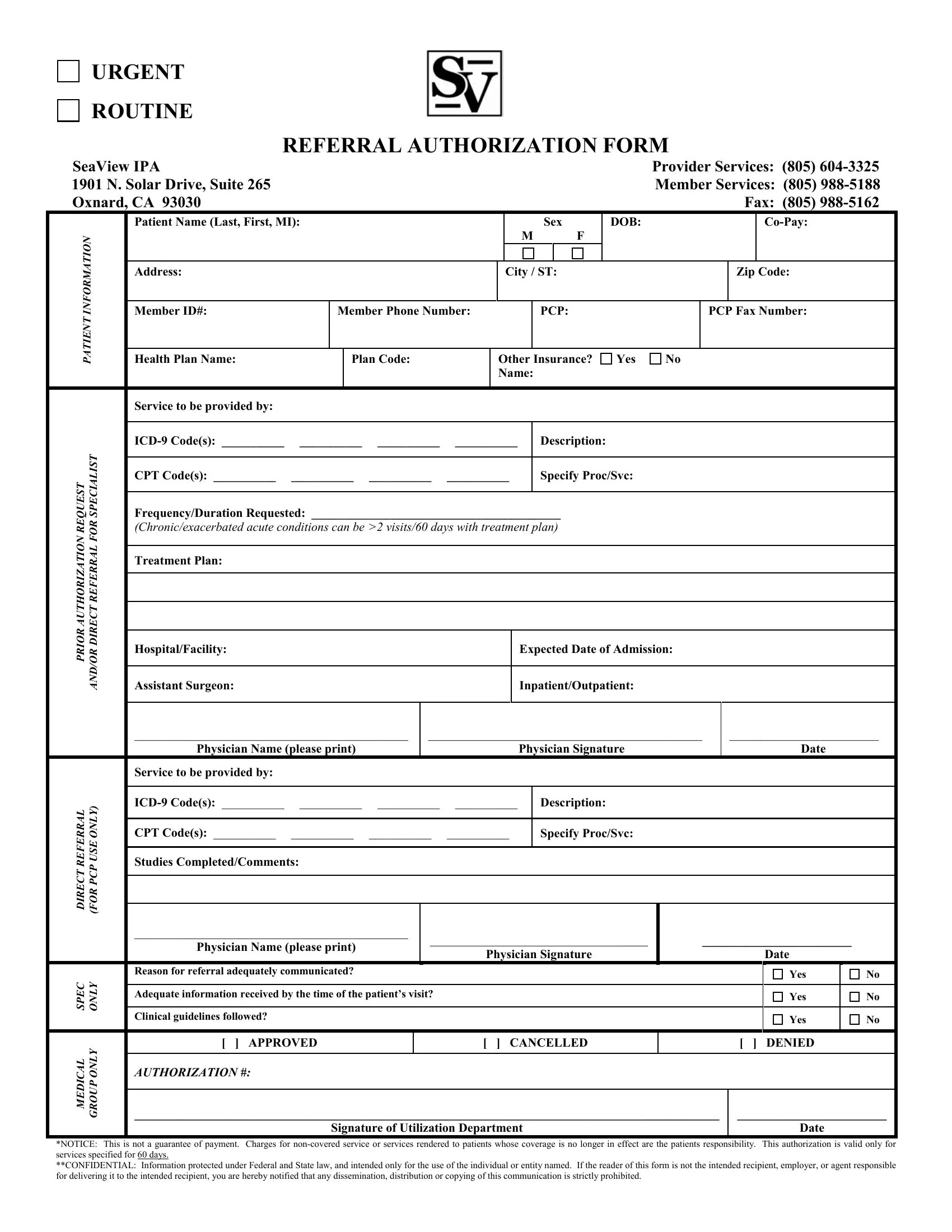Seaview Authorization Form ≡ Fill Out Printable PDF Forms Online