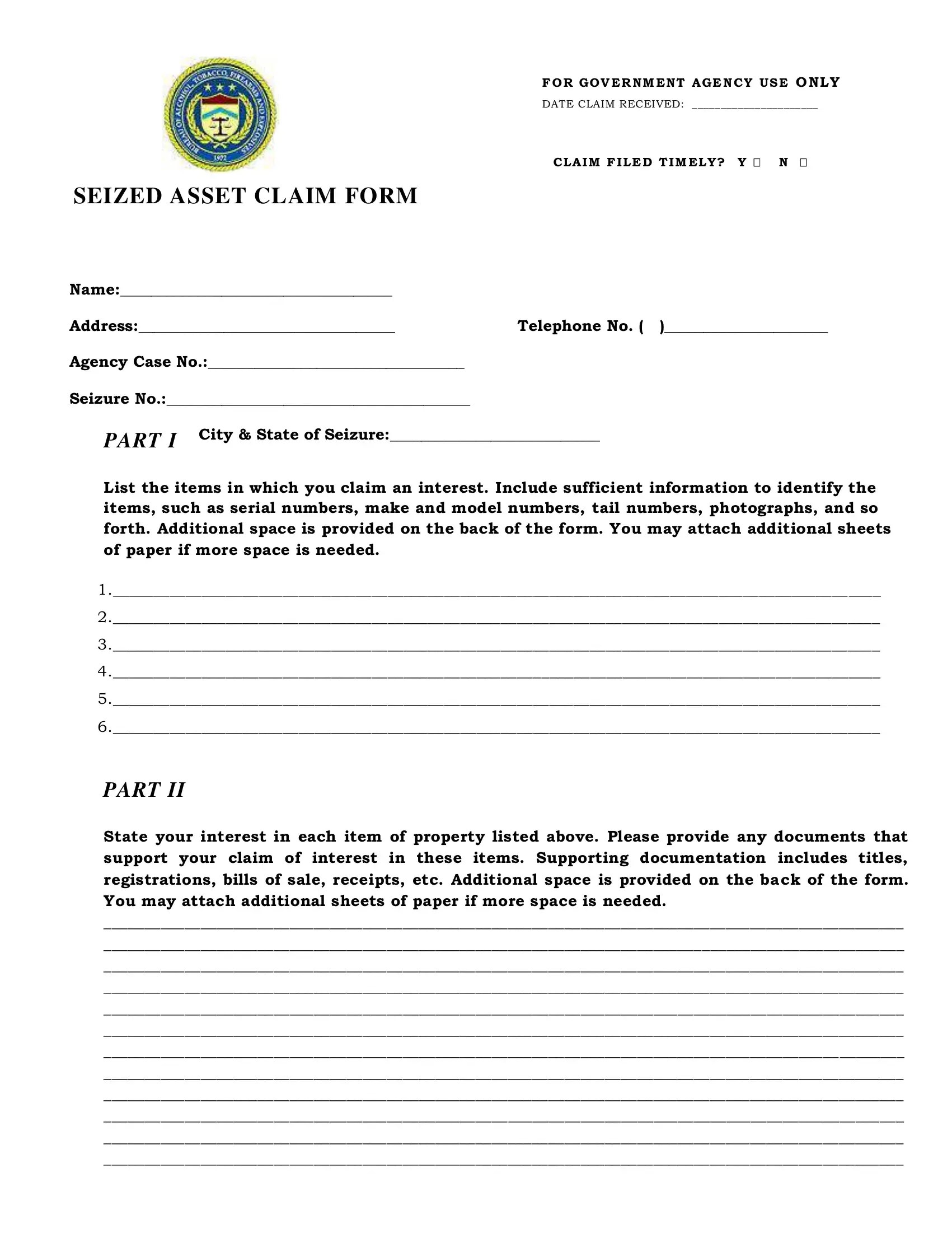 Seized Asset Claim Form ≡ Fill Out Printable PDF Forms Online