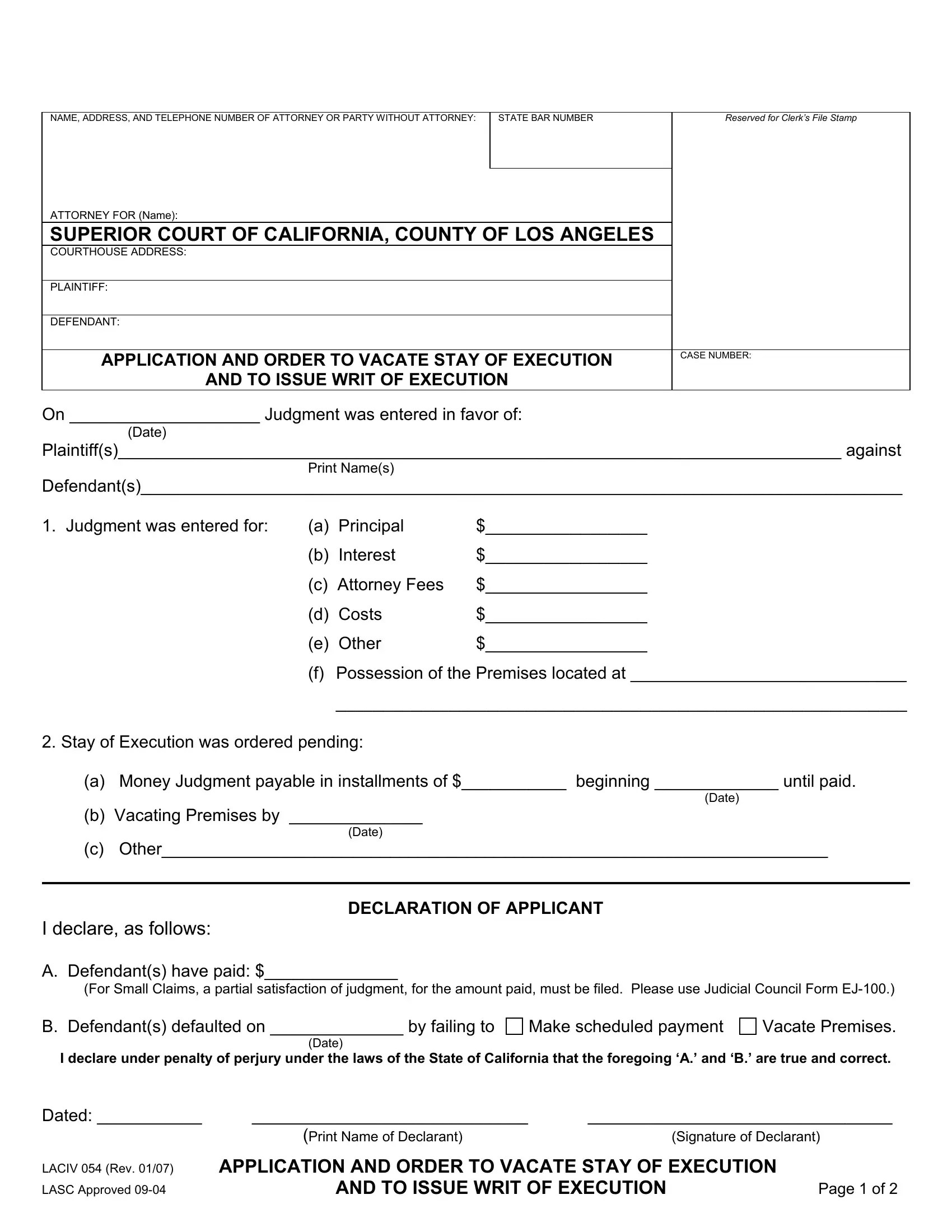 Stay Of Execution Form ≡ Fill Out Printable PDF Forms Online