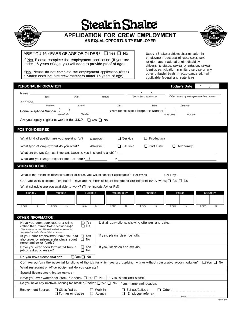 Steak And Shake Application ≡ Fill Out Printable PDF Forms Online