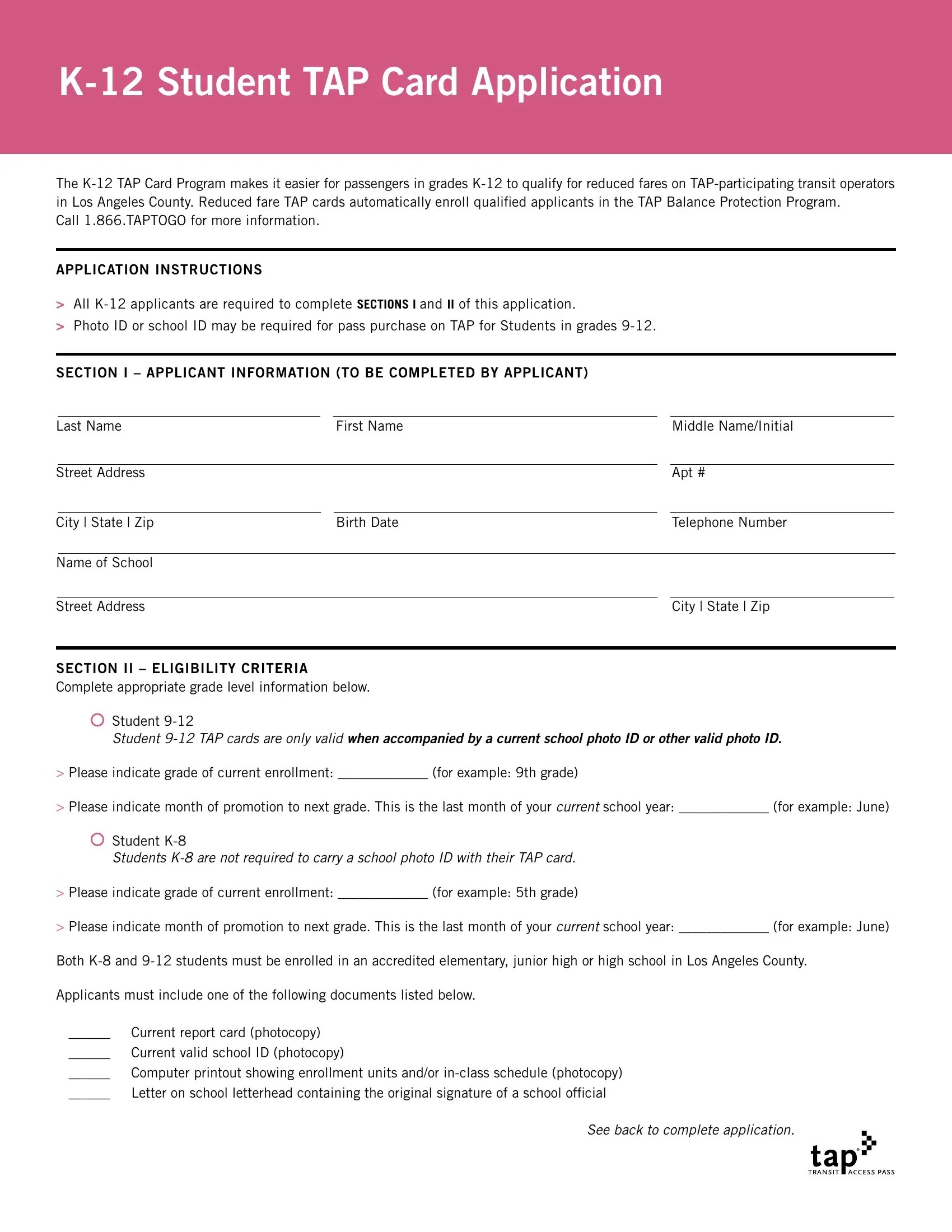 Student Tap Card Application PDF Form FormsPal