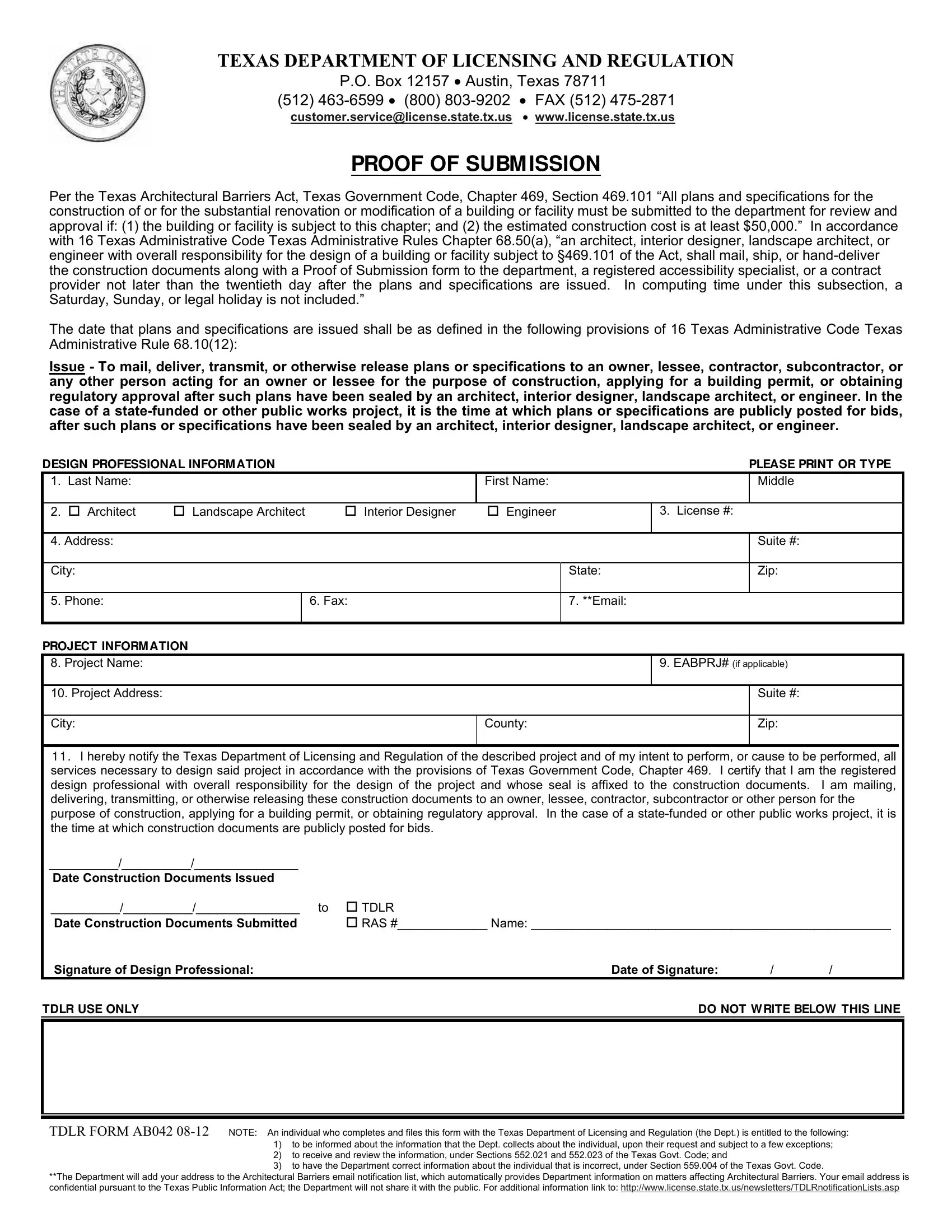 Tdlr Form Ab042 ≡ Fill Out Printable PDF Forms Online