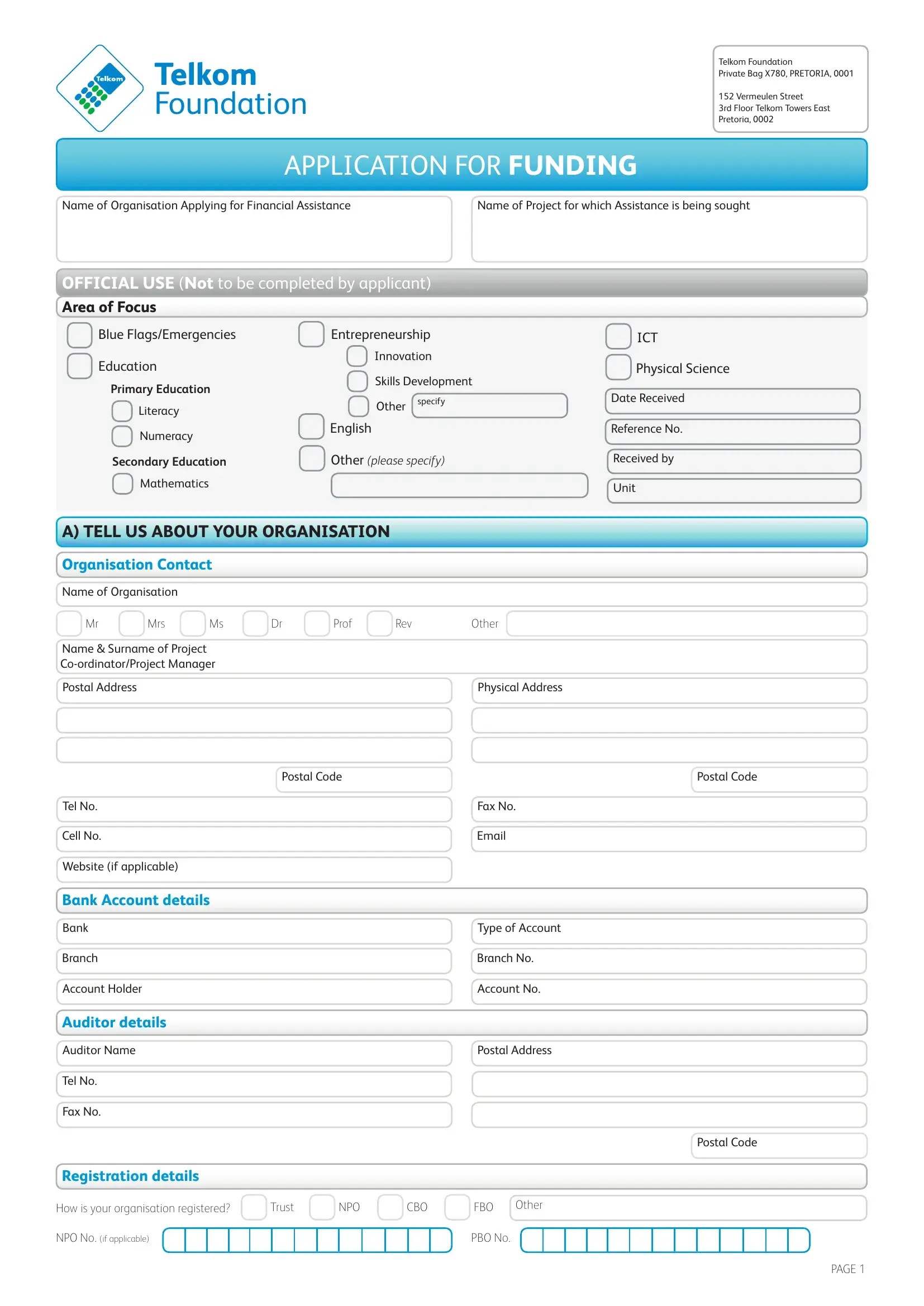 Telkom Foundation Application PDF Form FormsPal