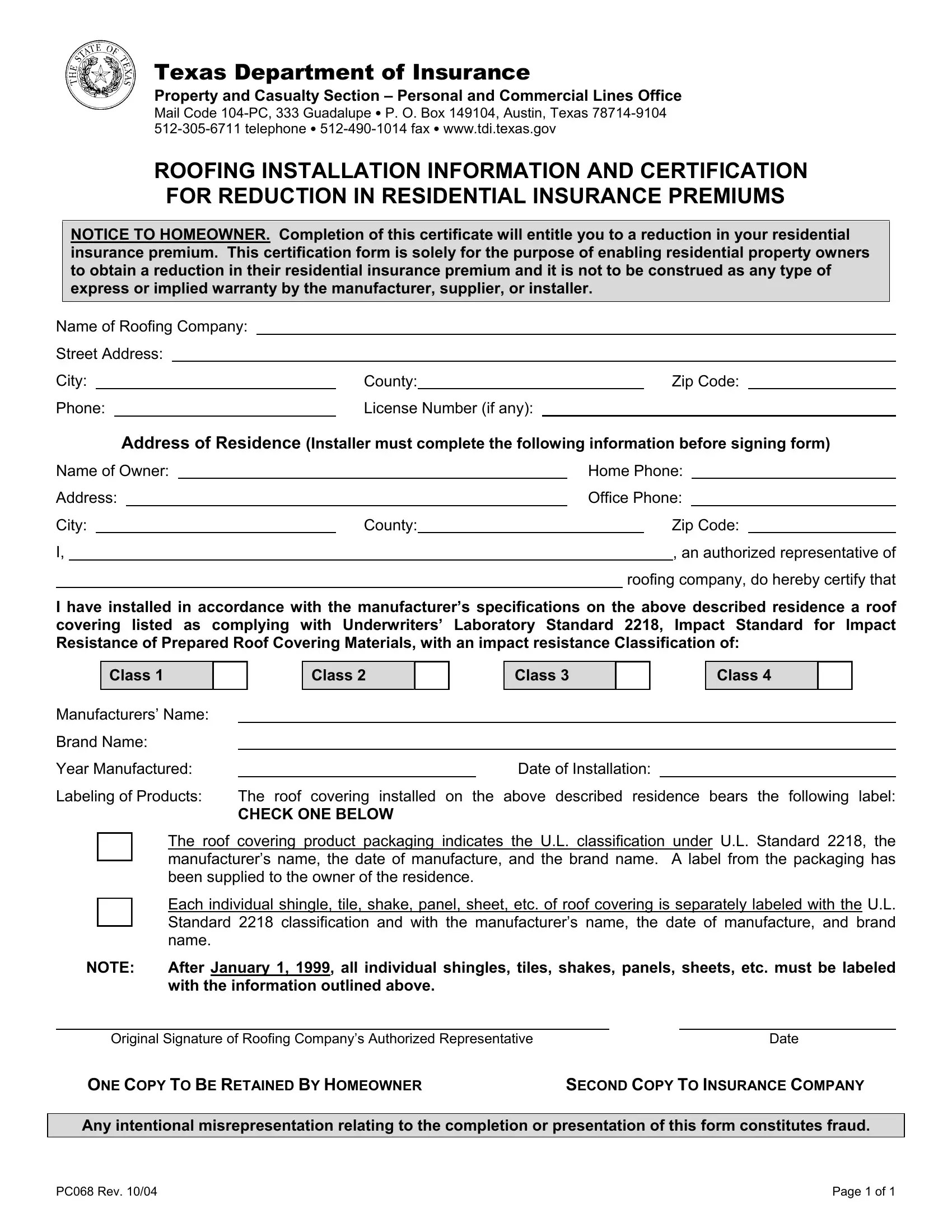 Texas Form Pc068 ≡ Fill Out Printable PDF Forms Online