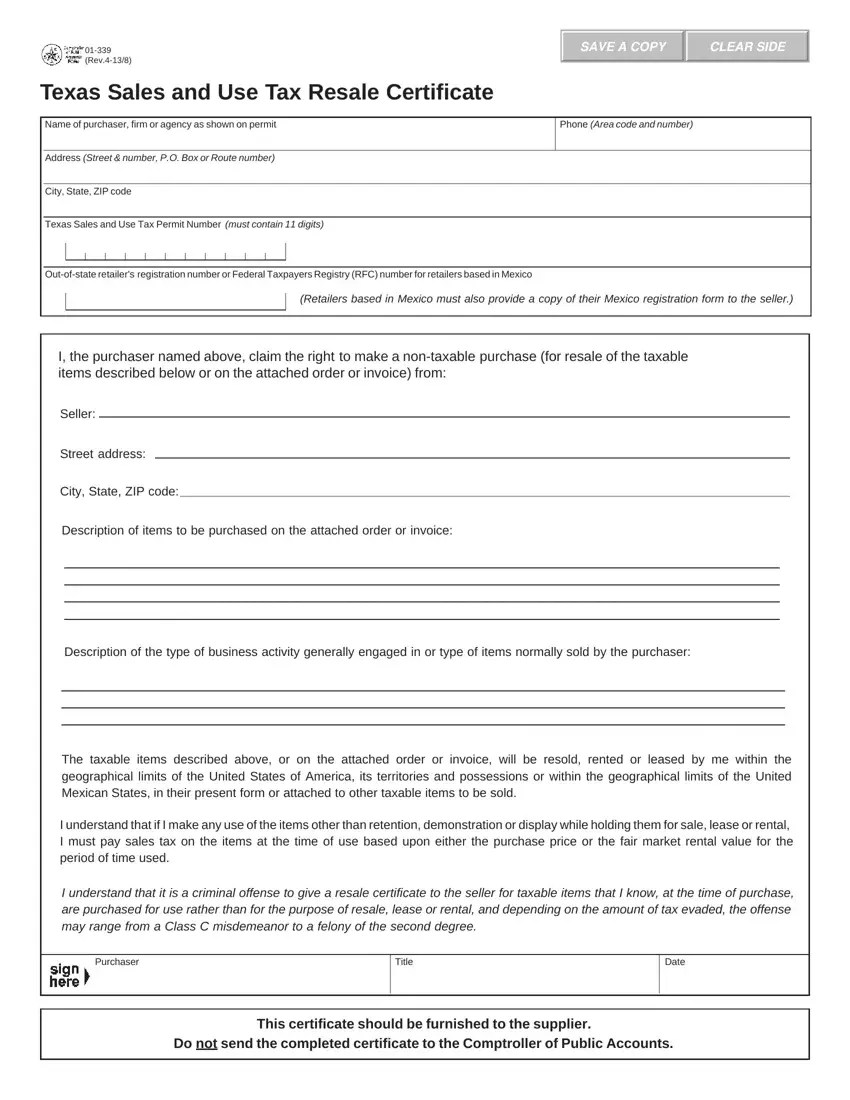 Texas Resale Certificate 01 339 PDF Form FormsPal