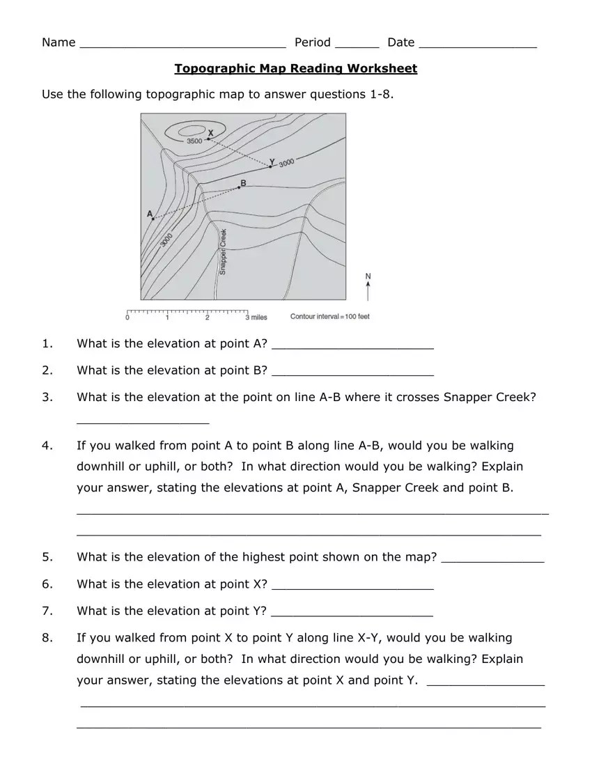 Topographic Map Reading Worksheet PDF Form FormsPal