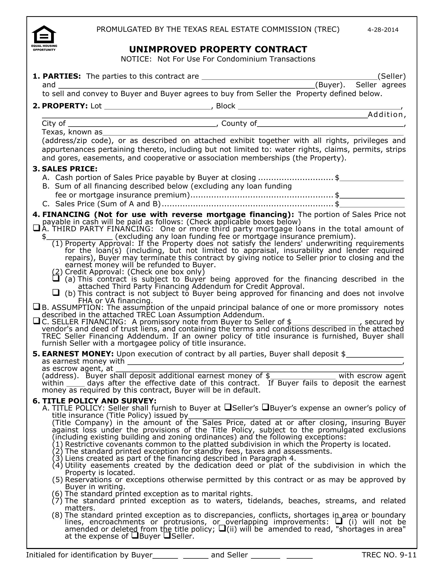 Trec Form Unimproved Property ≡ Fill Out Printable PDF Forms Online