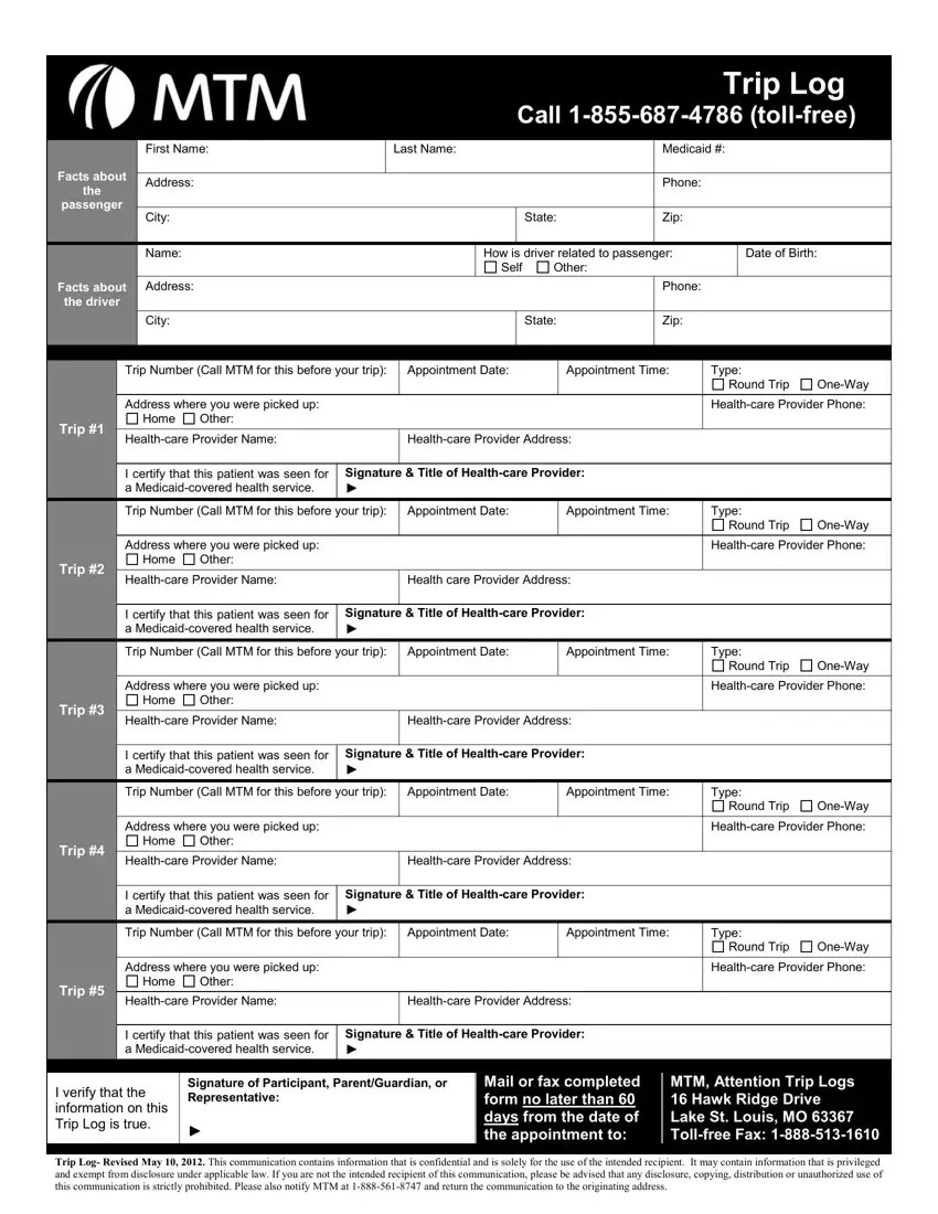 Trip Log Mtm ≡ Fill Out Printable PDF Forms Online