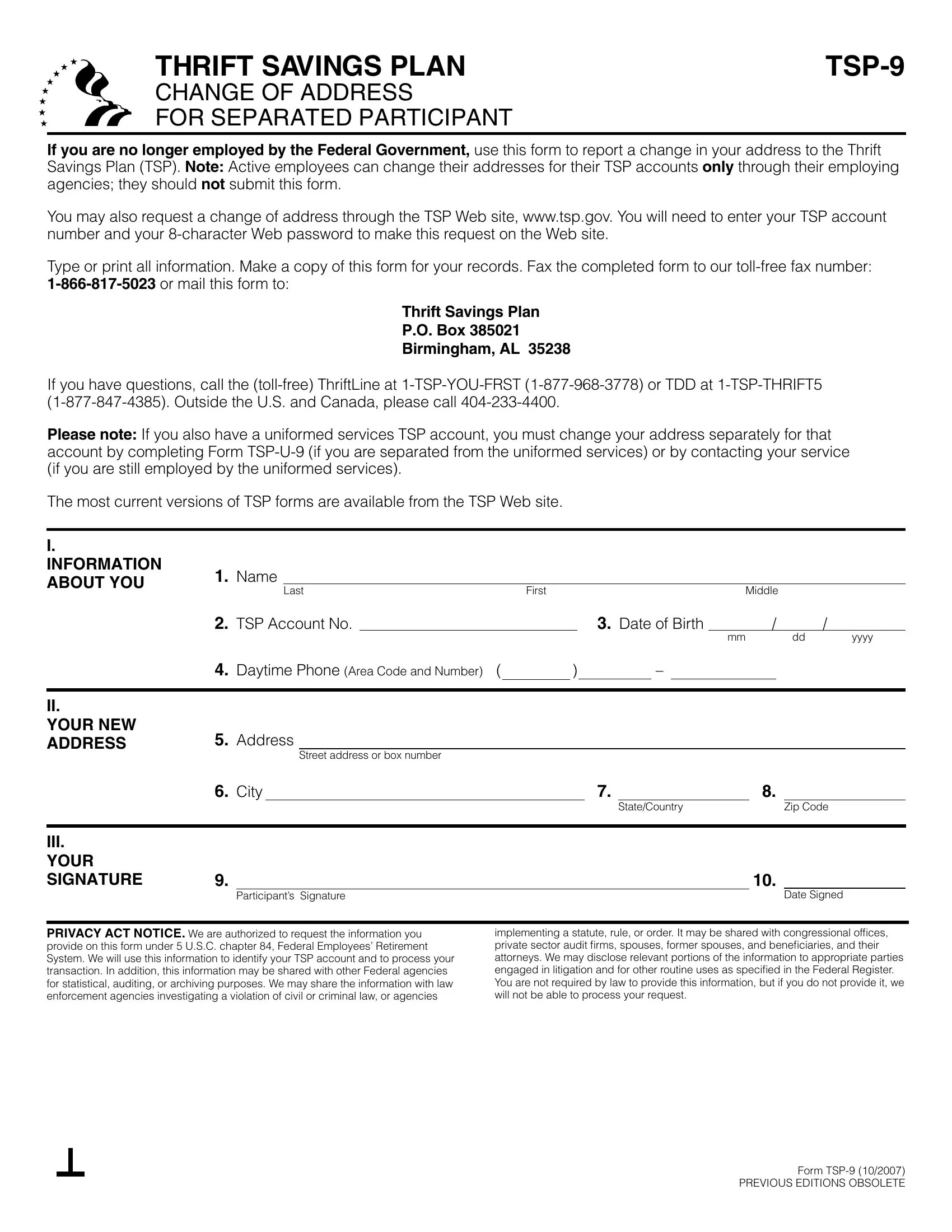 Tsp 9 Form ≡ Fill Out Printable PDF Forms Online