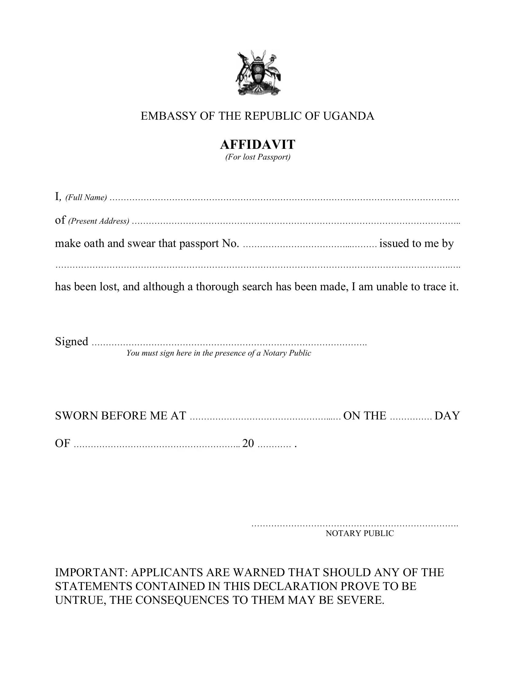 Uganda Passport Form ≡ Fill Out Printable PDF Forms Online