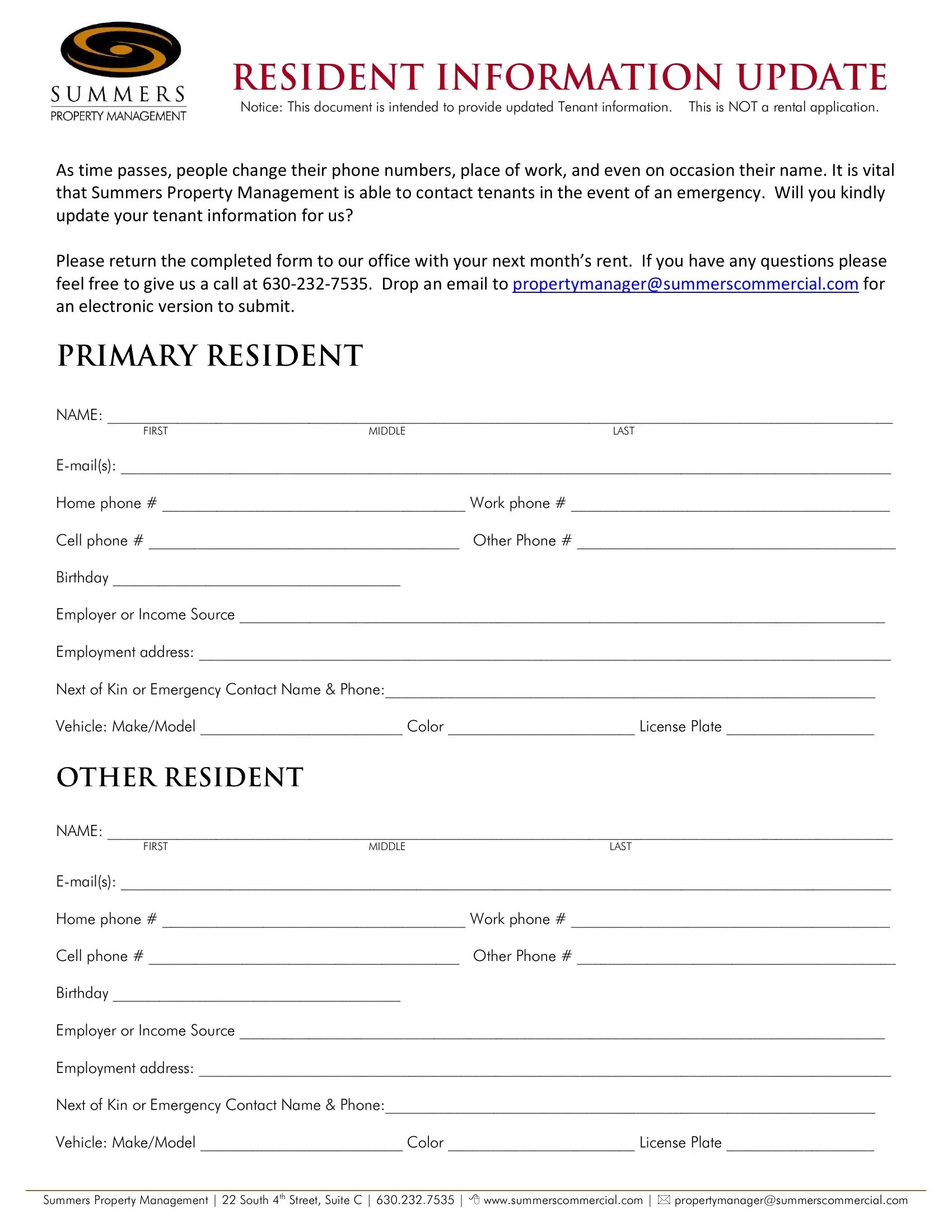 Update Resident Information PDF Form FormsPal