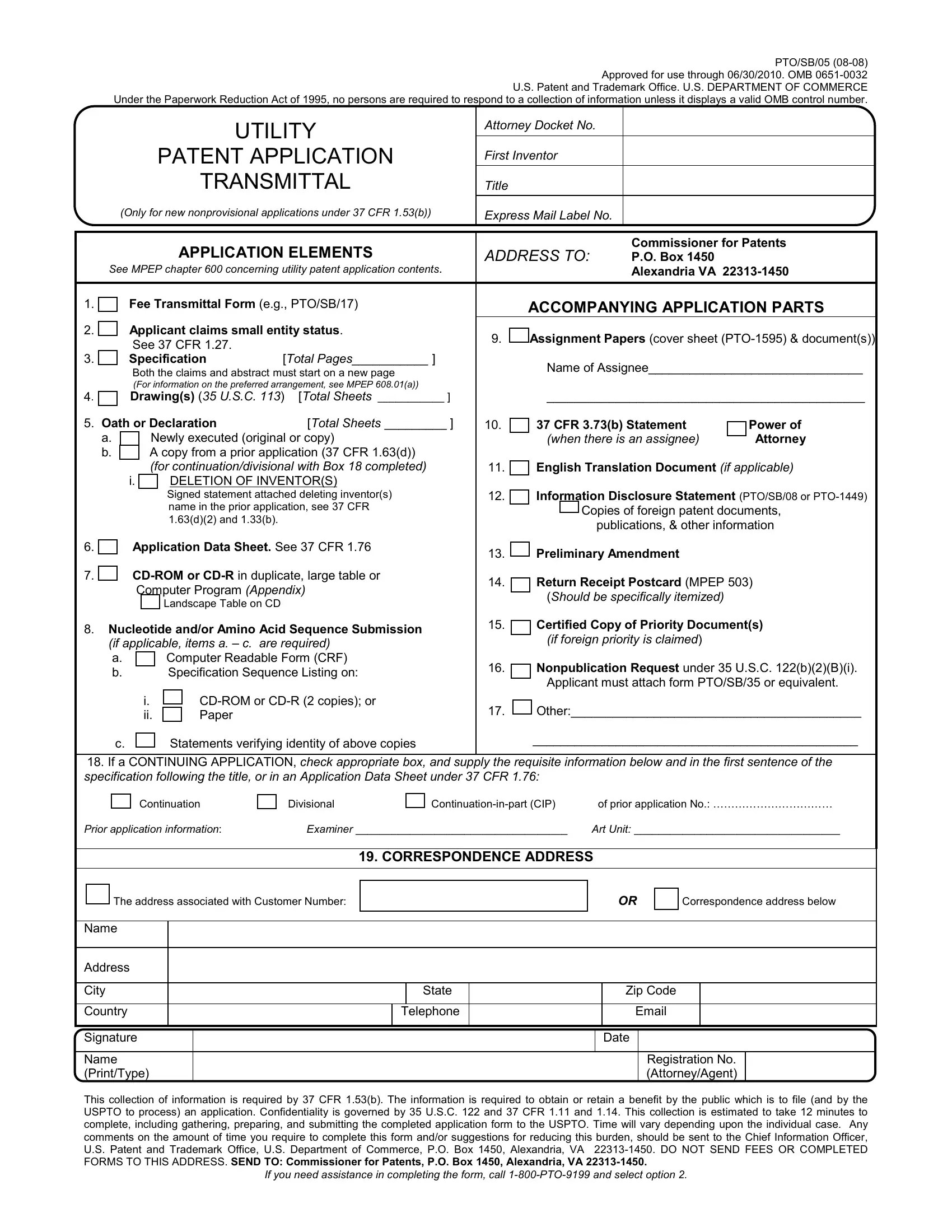 Utility Patent Application Transmittal PDF Form FormsPal